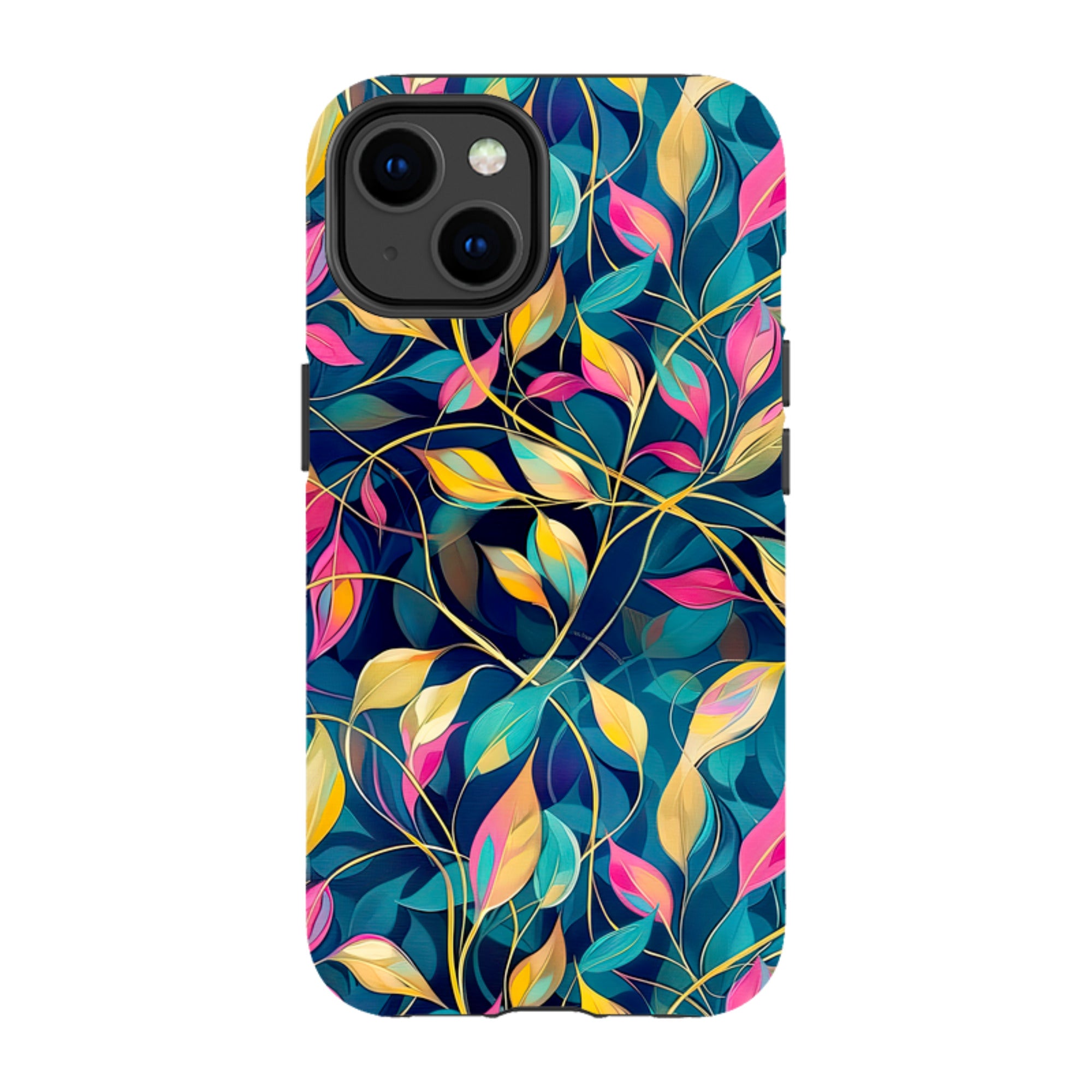 iPhone MagSafe Tough Case - Pink and Teal Leaves