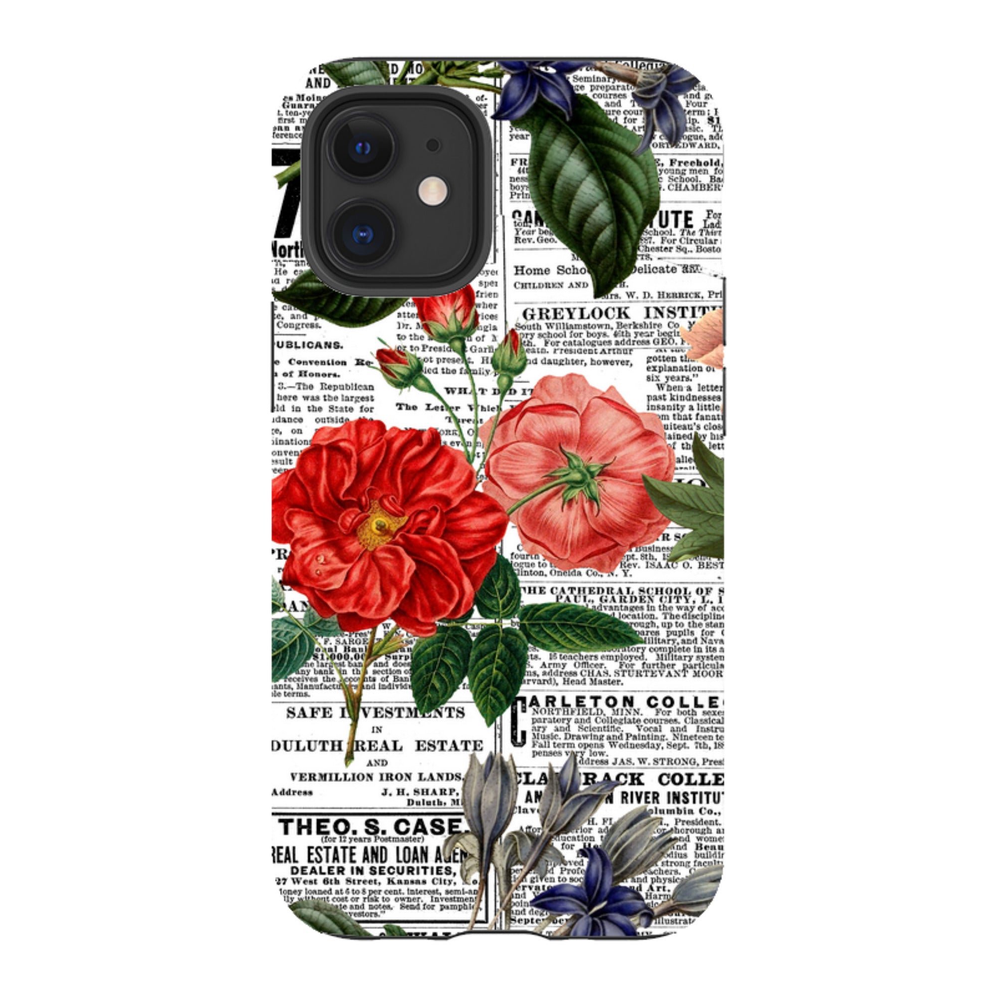 iPhone Tough Case - Floral Newsprint