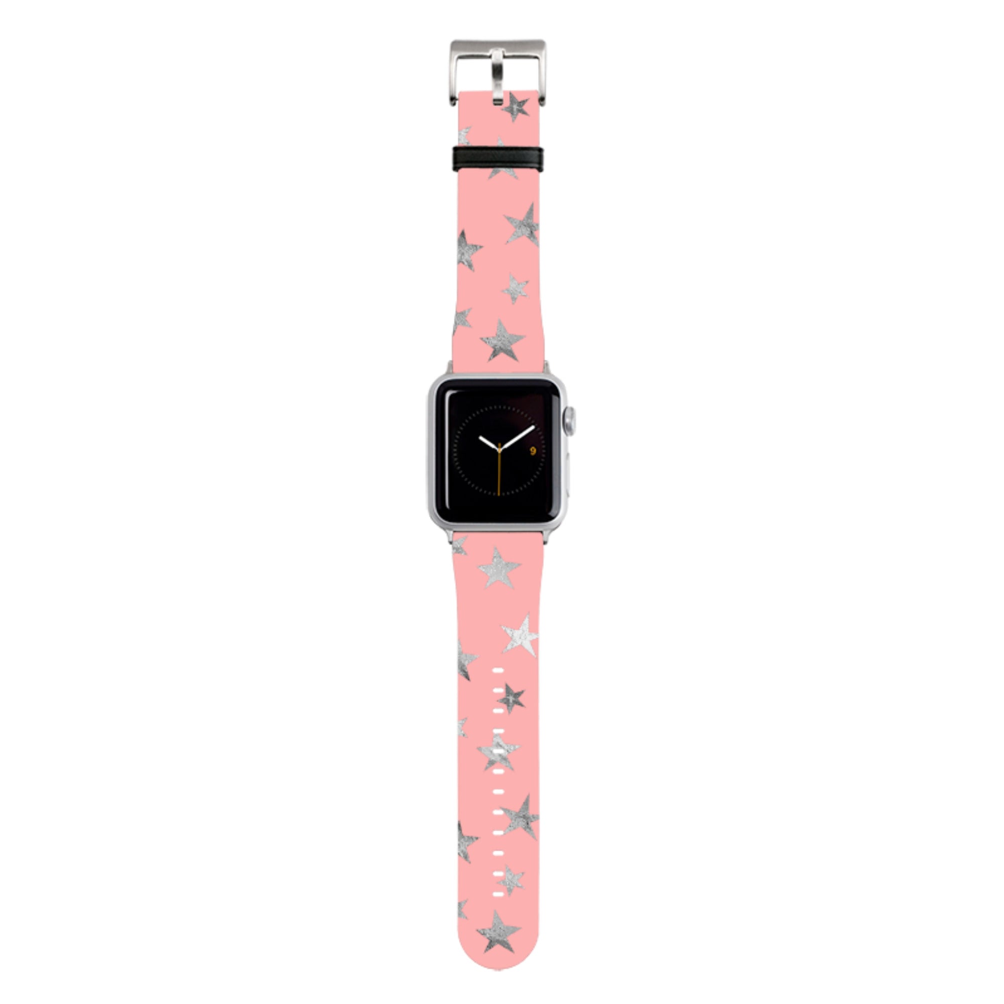 Pink and Silver Stars Apple Watch Strap