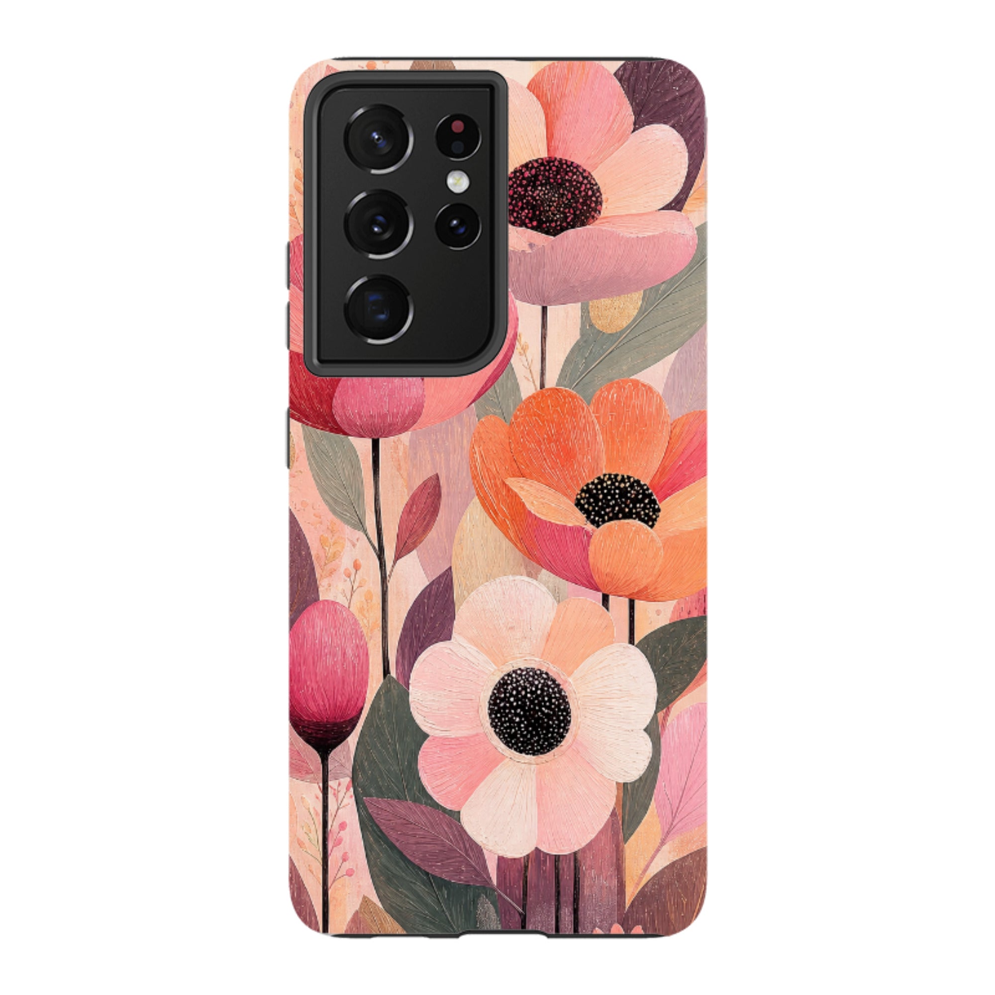 Samsung Tough Case - Peach Woodgrain Floral