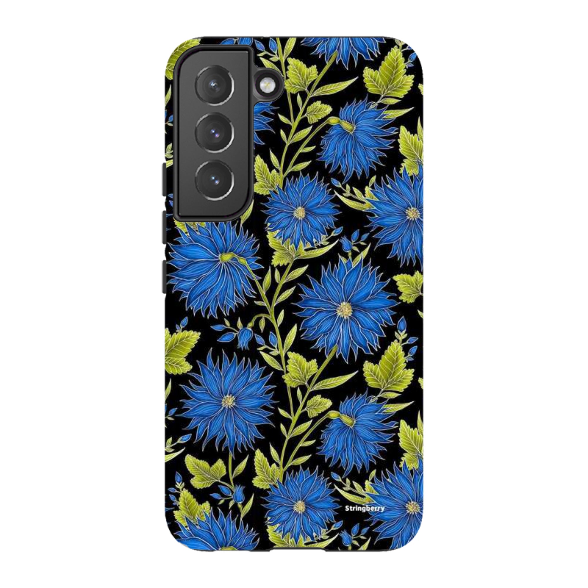 Samsung Tough Case - Blue Flowers Black By Catherine Rowe