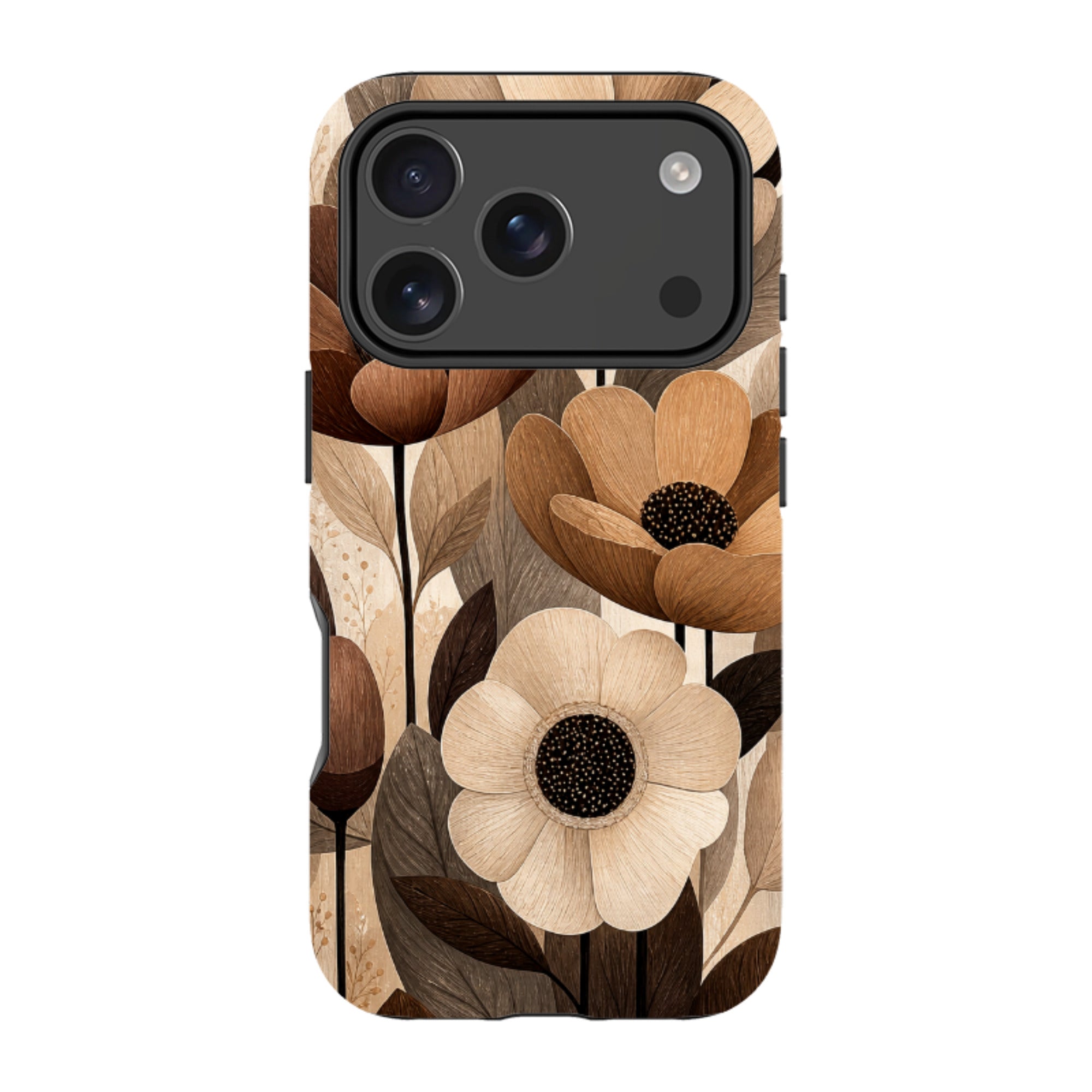 iPhone MagSafe Tough Case - Chocolate Woodgrain Floral