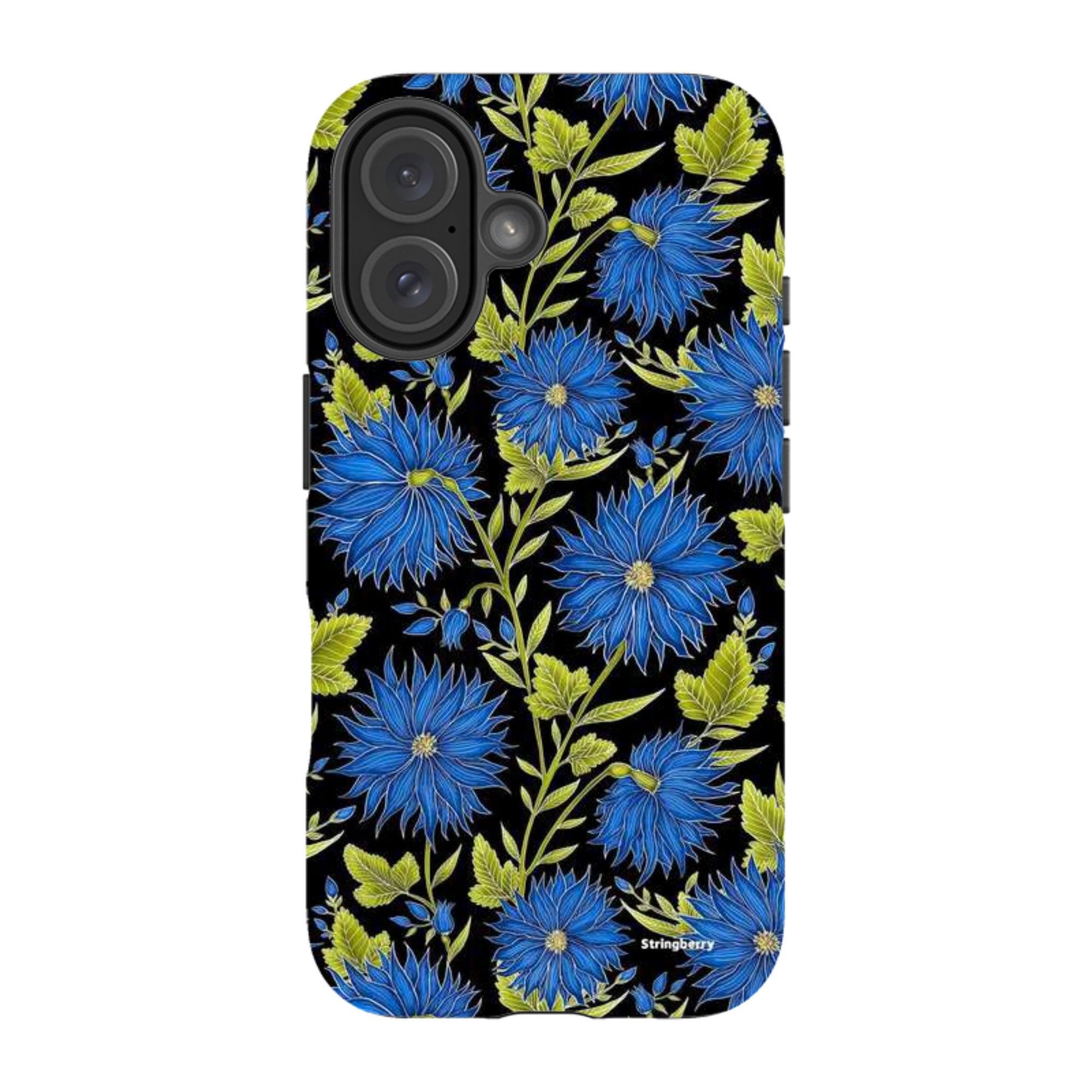 iPhone MagSafe Tough Case - Blue Flowers Black By Catherine Rowe