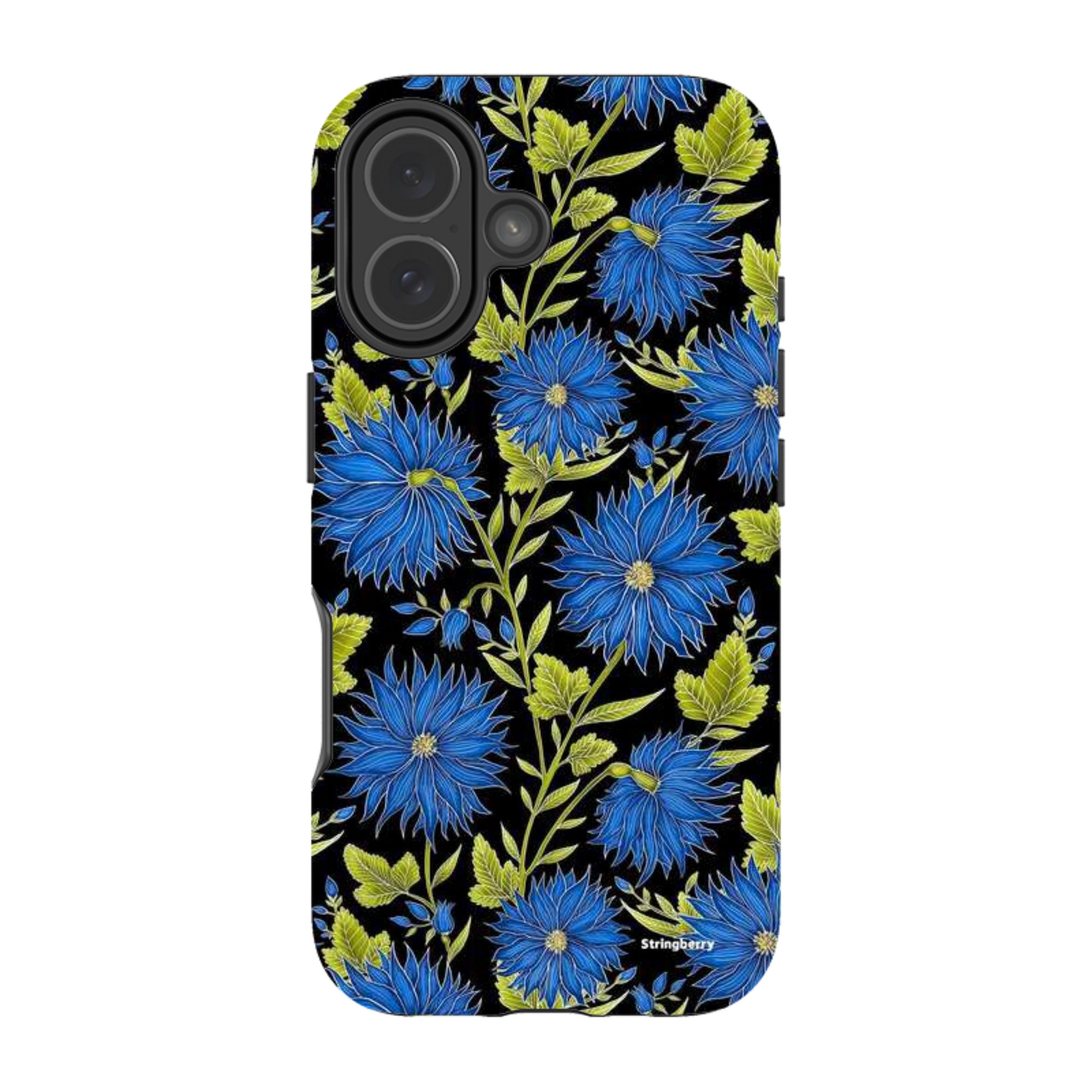 iPhone MagSafe Tough Case - Blue Flowers Black By Catherine Rowe