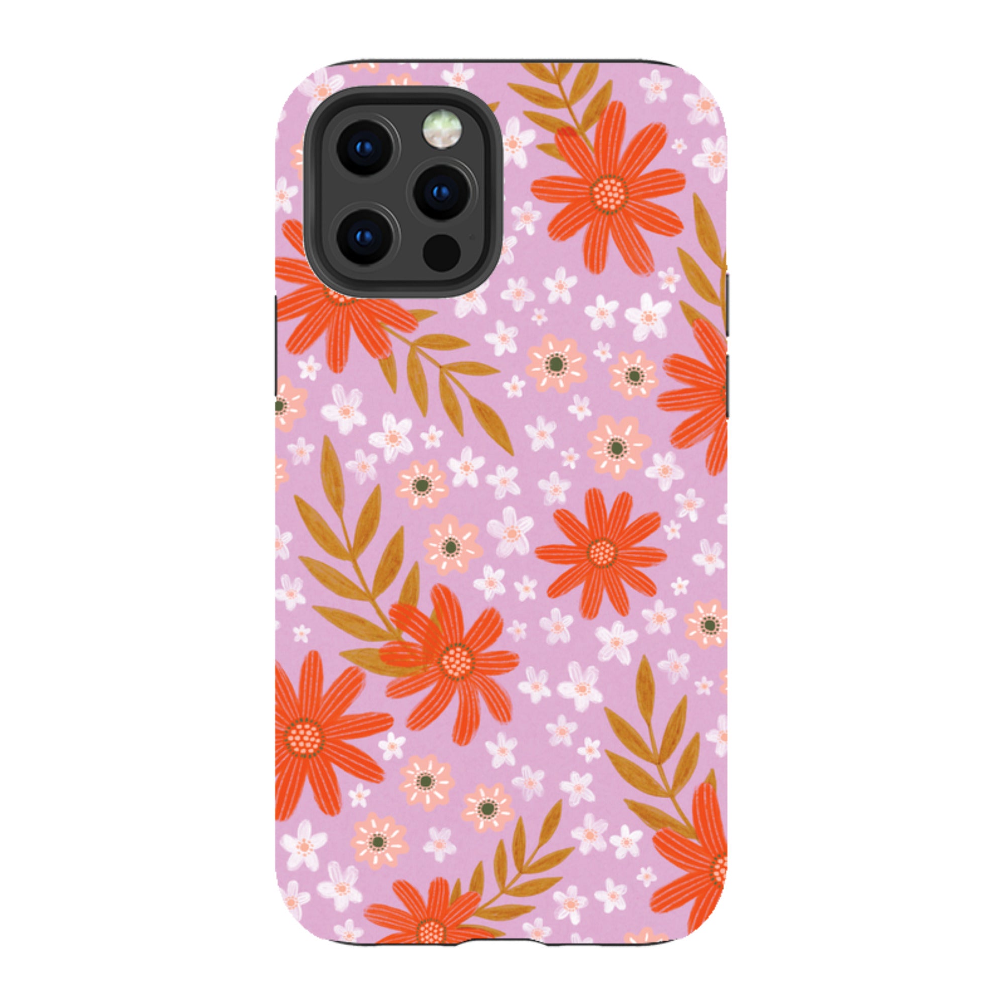 iPhone Tough Case - Lilac and Red Floral Pattern By Lee Foster Wilson