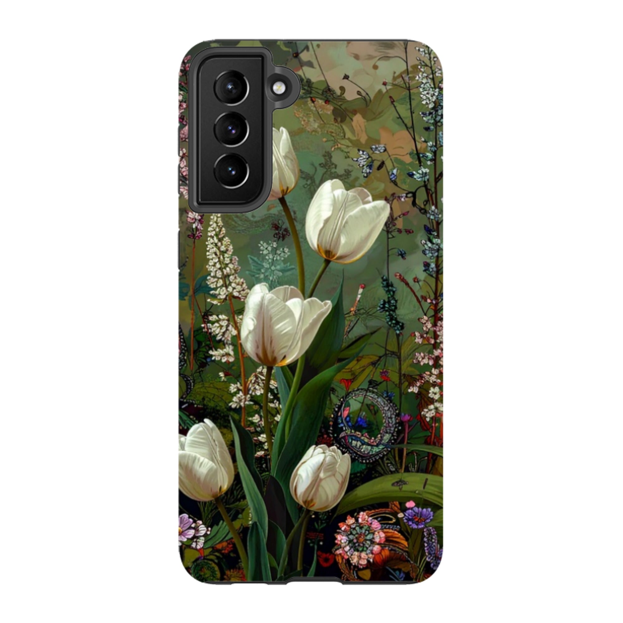 Samsung Tough Case - Green Vyne white Tulips
