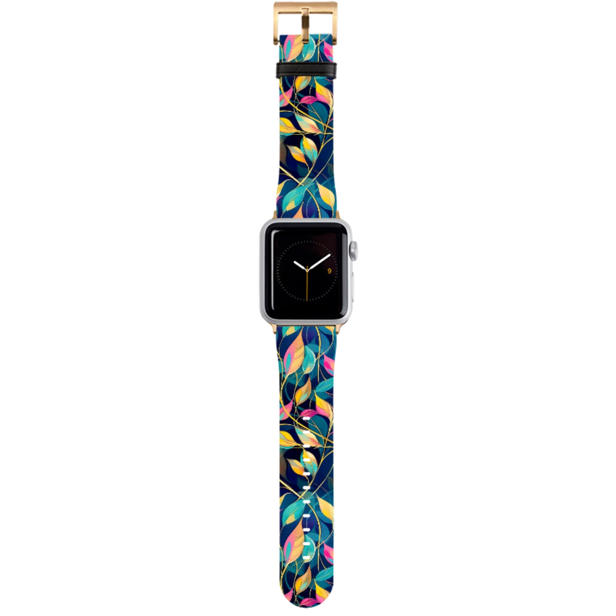 Pink and Teal Leaves Apple Watch Strap