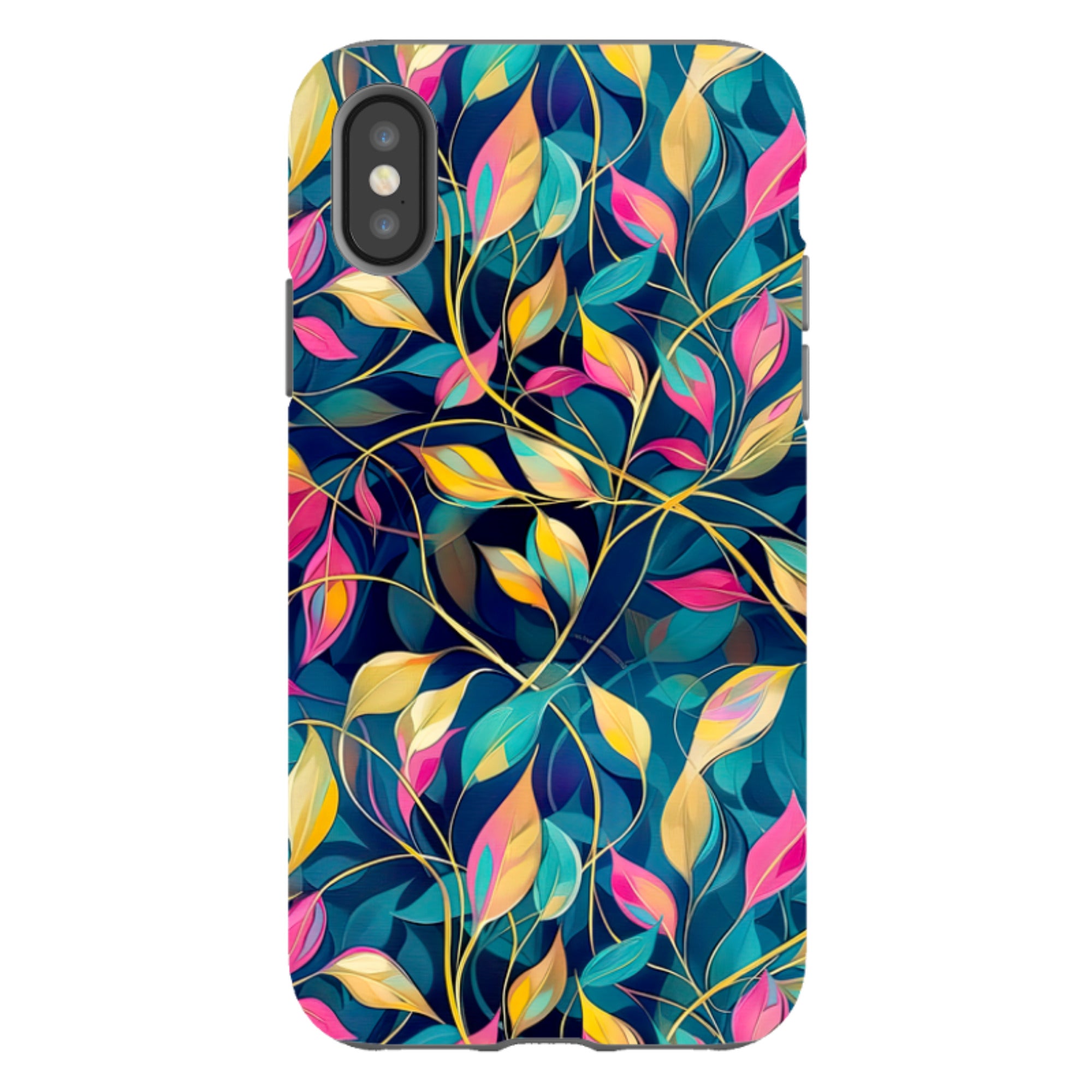 iPhone Case - Pink and Teal Leaves