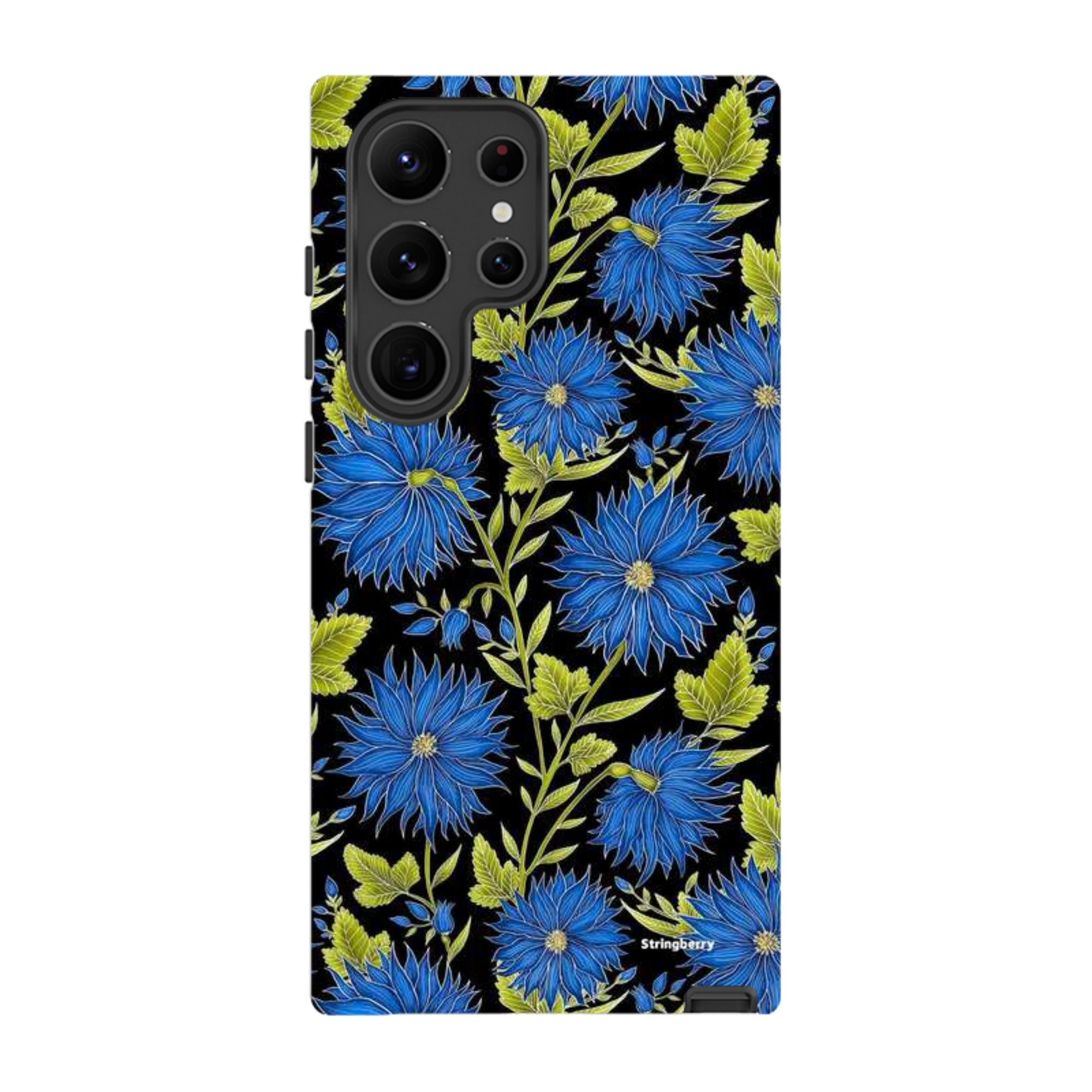 Samsung Tough Case - Blue Flowers Black By Catherine Rowe