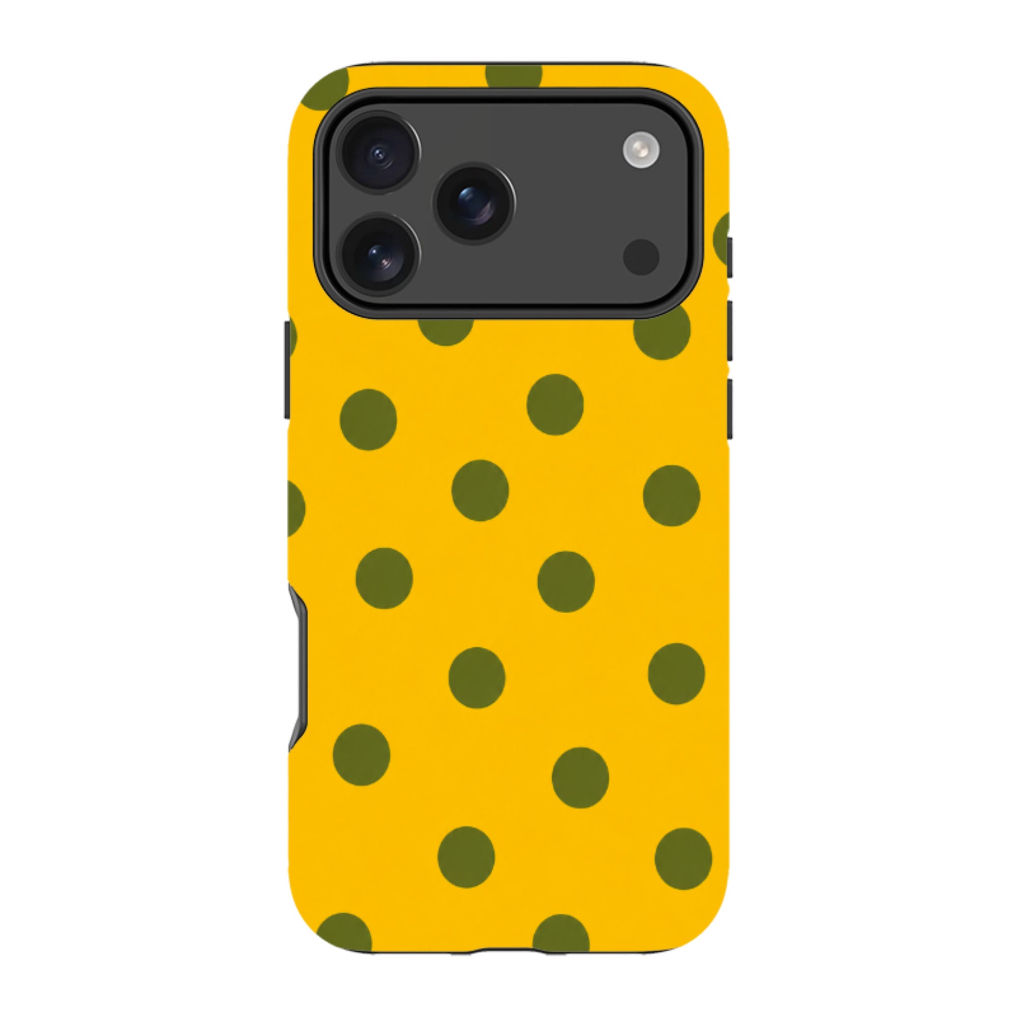 iPhone Tough Case - Mustard Yellow & Olive Green Polka Dot