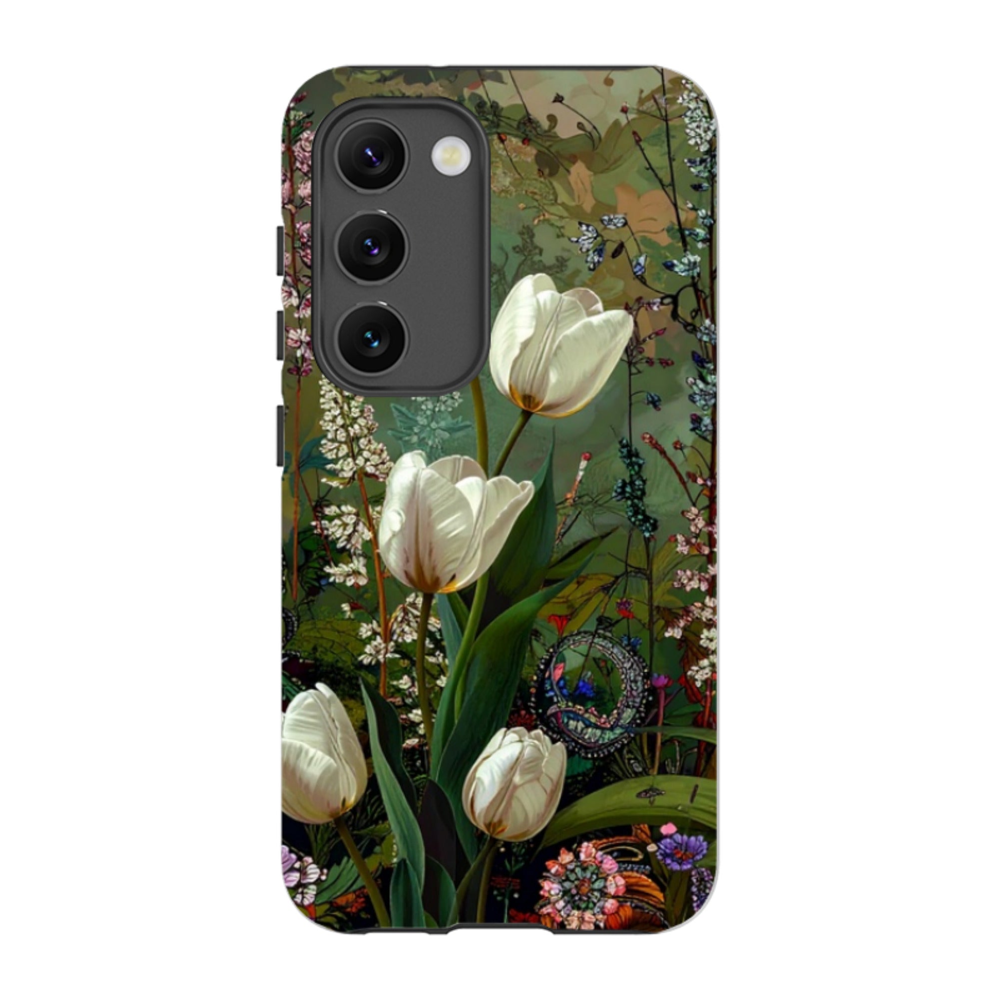 Samsung Tough Case - Green Vyne white Tulips