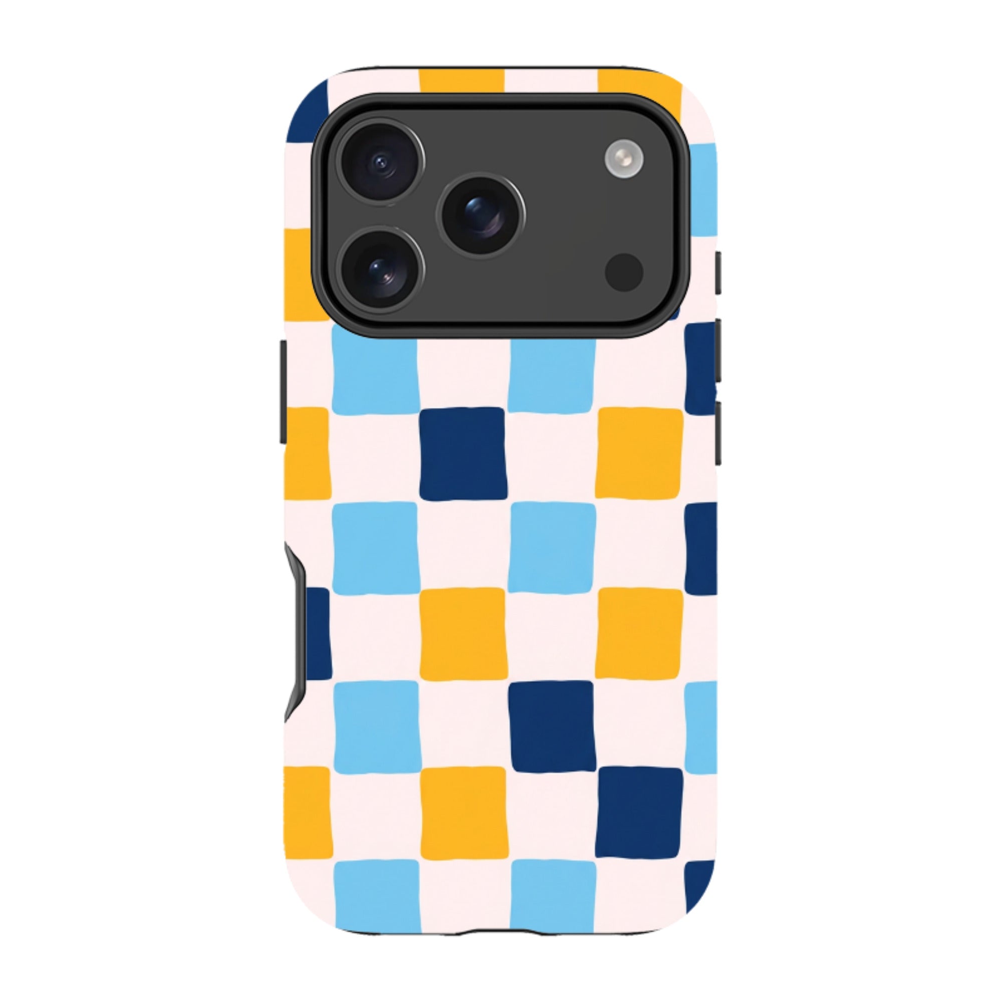 iPhone Tough Case - Blue & Yellow Checkerboard