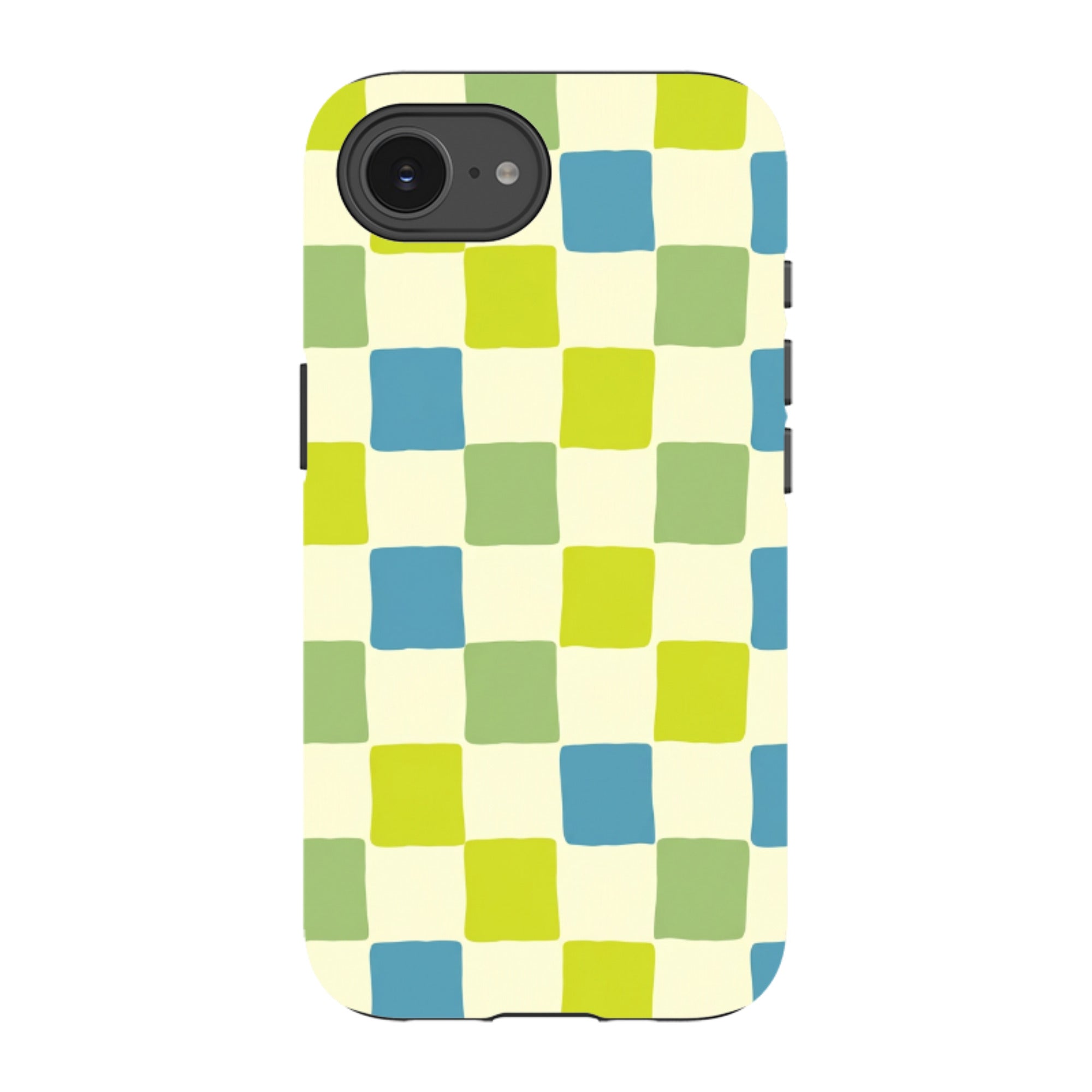 iPhone Tough Case - Lime Green & Blue Checkerboard