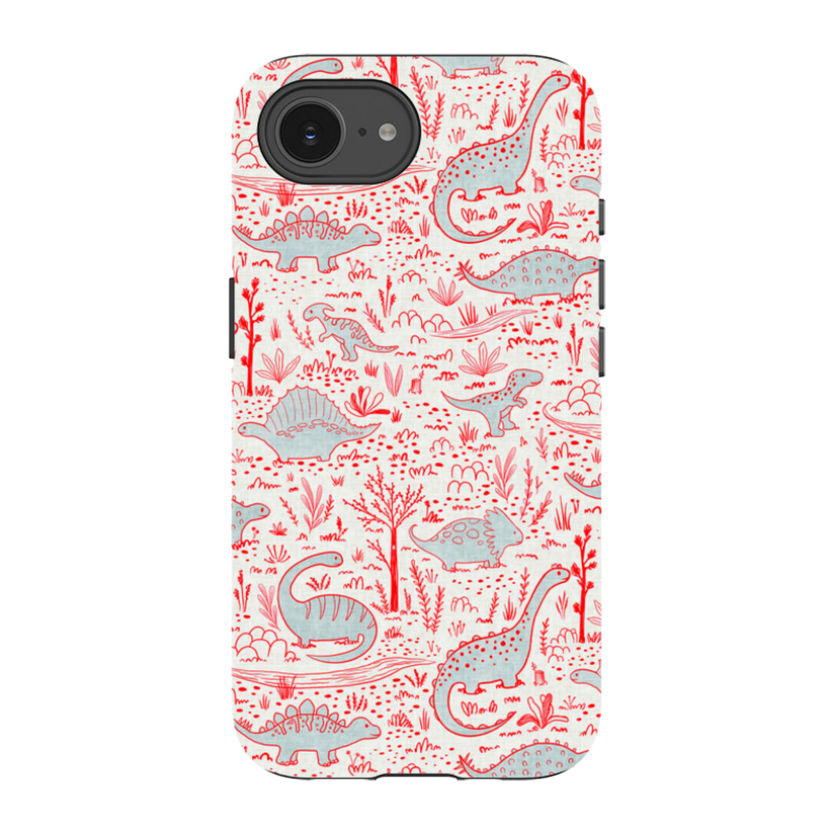 iPhone Tough Case - Dinosaur line Red and Blue By Katherine Quinn