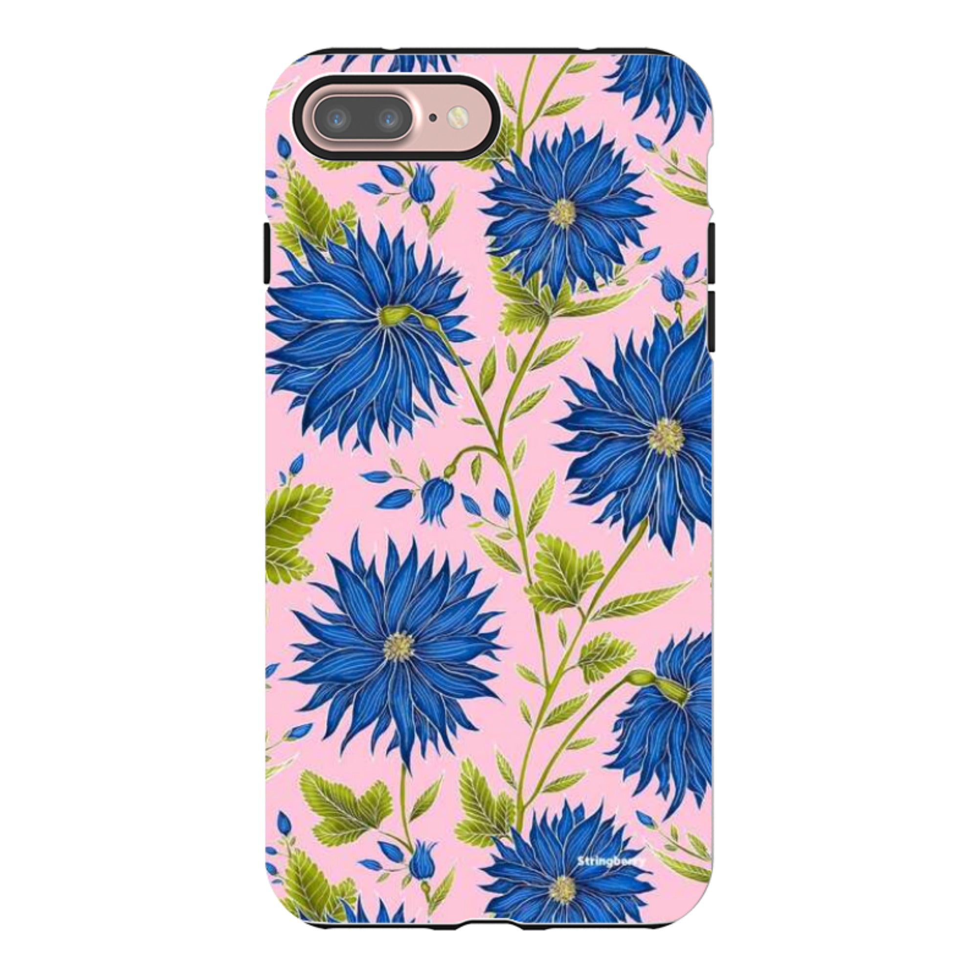 iPhone Tough Case - Blue Flowers Pink By Catherine Rowe