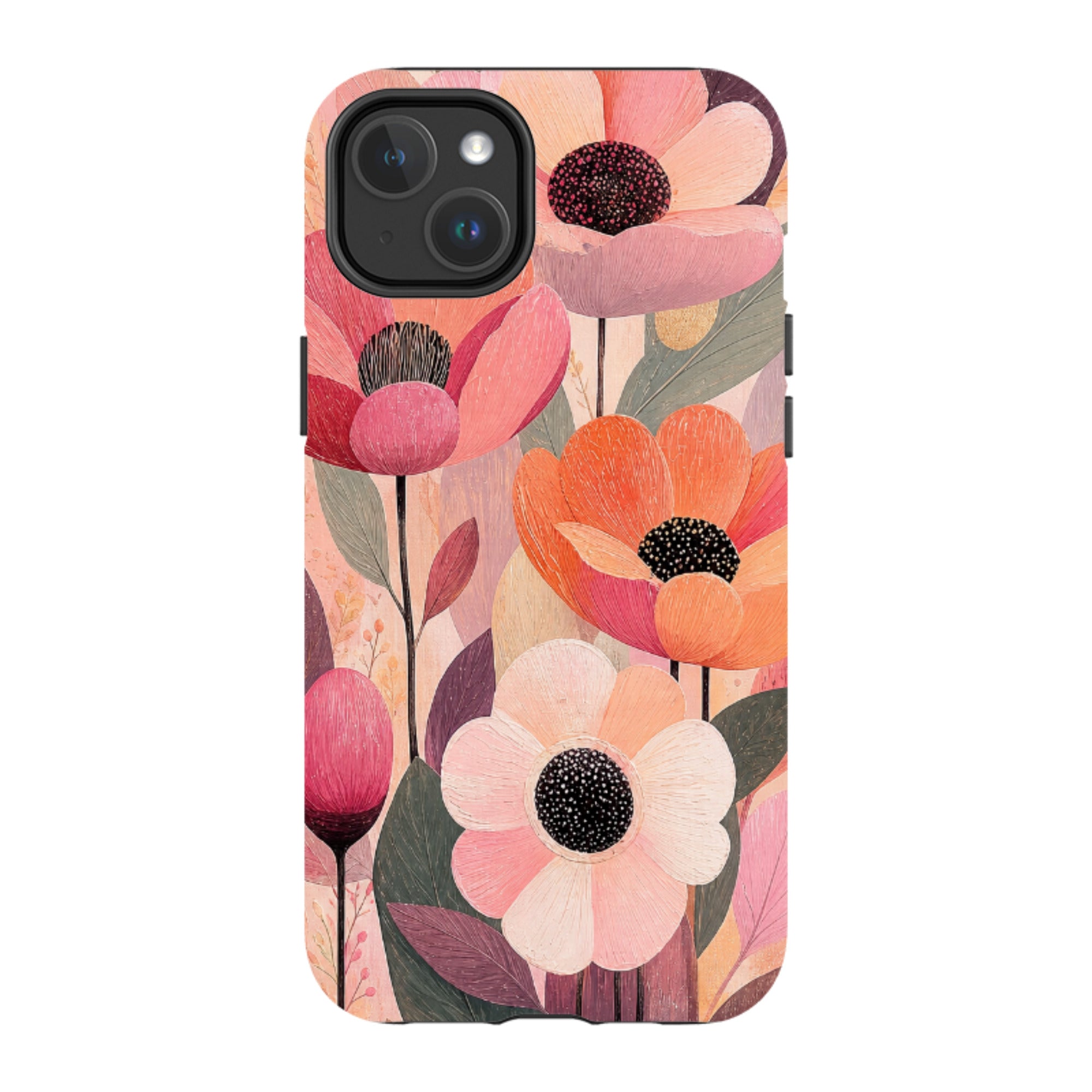 iPhone MagSafe Tough Case - Peach Woodgrain Floral