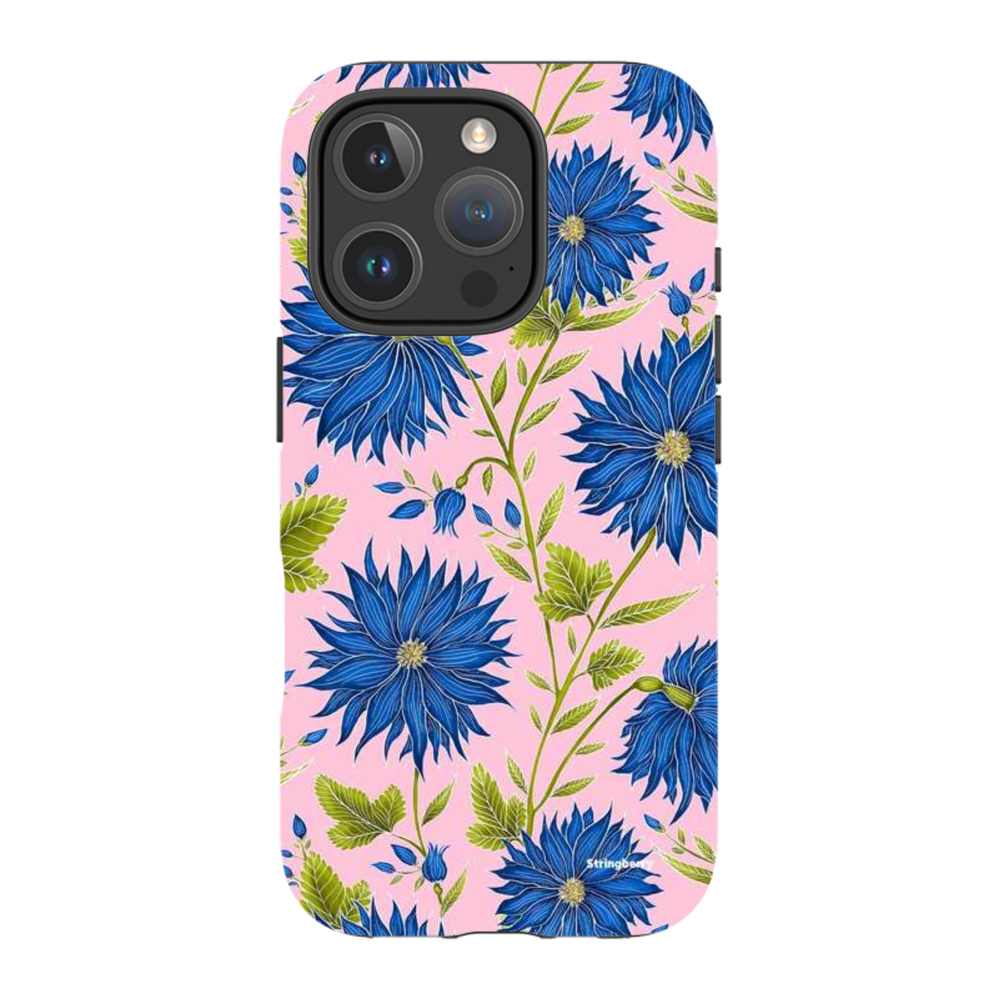 iPhone Tough Case - Blue Flowers Pink By Catherine Rowe