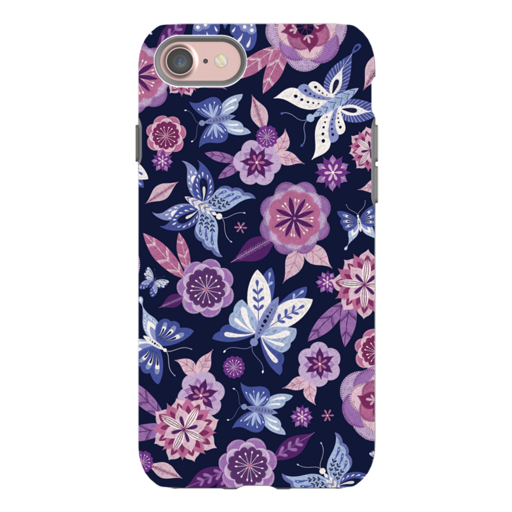 iPhone Tough Case - Butterfly Blooms Navy By Jenny Zemanek