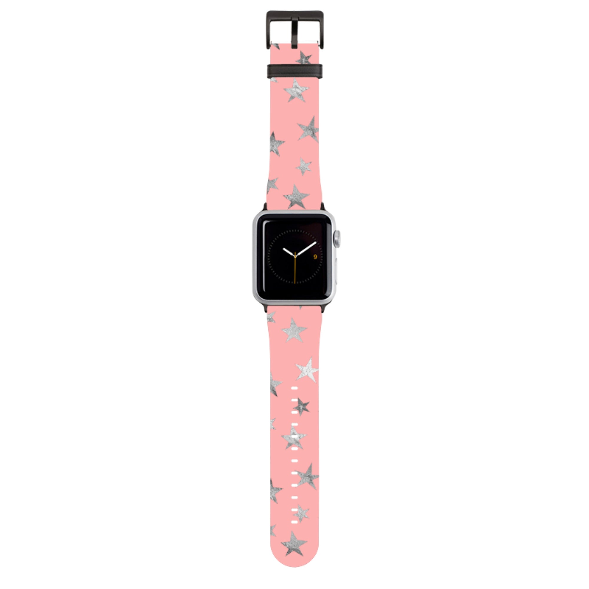 Pink and Silver Stars Apple Watch Strap