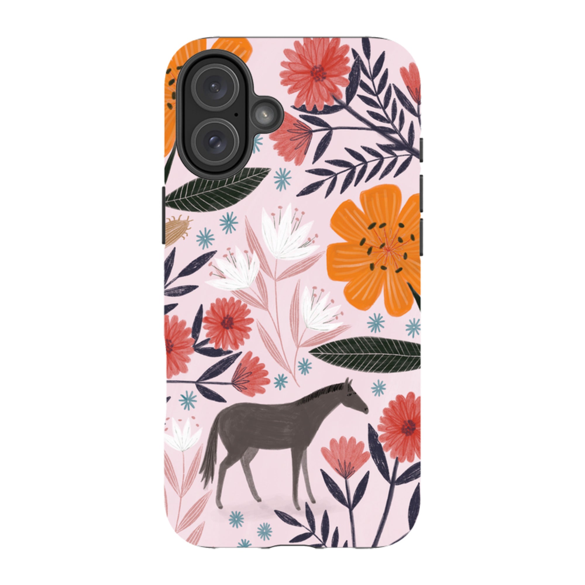iPhone Tough Case - Pink Horse Floral By Lee Foster Wilson