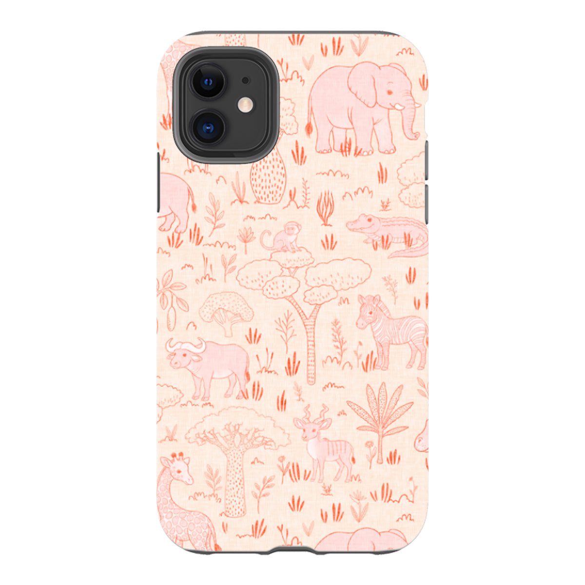 iPhone Tough Case - Savanna Wildlife - Pink and Red By Katherine Quinn