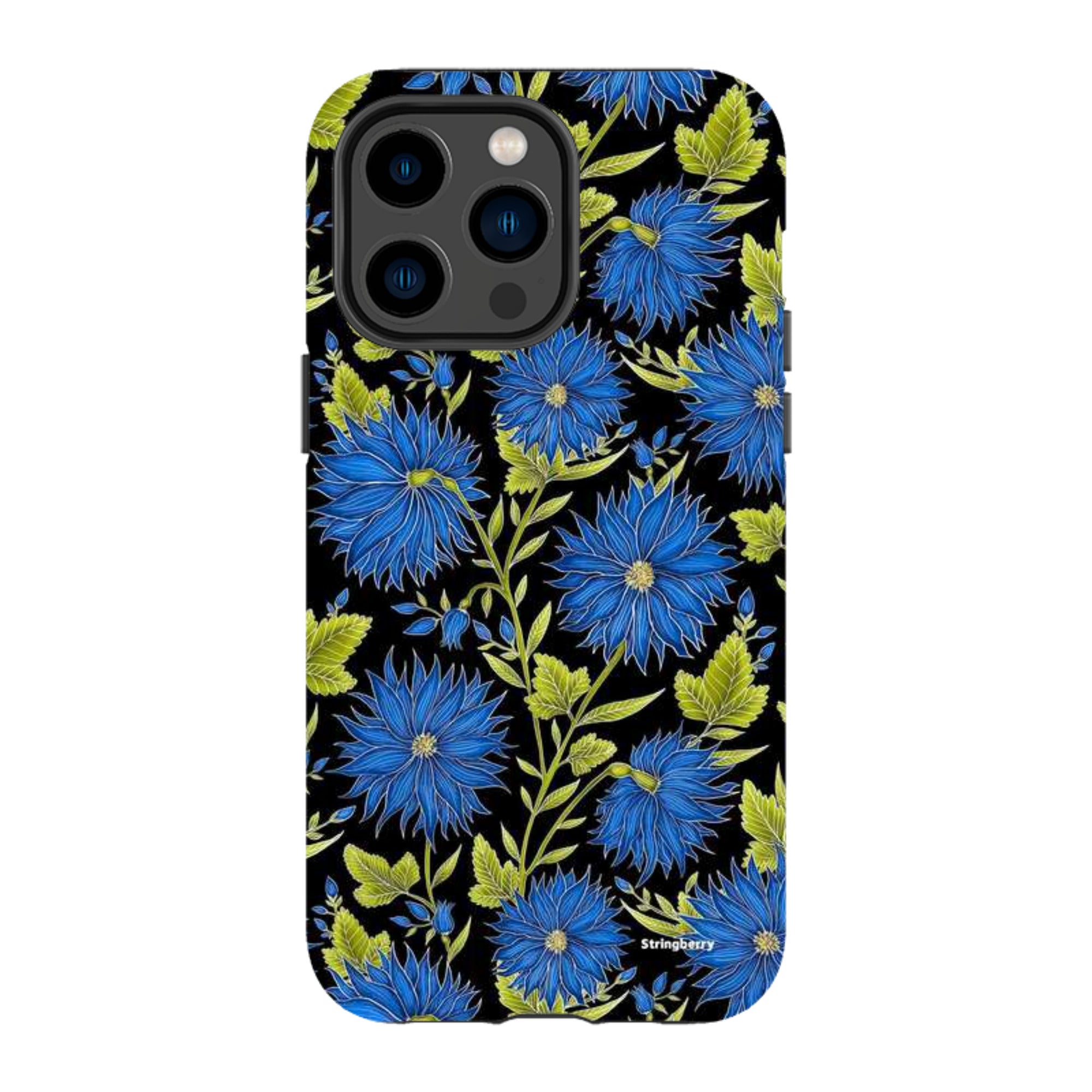 iPhone MagSafe Tough Case - Blue Flowers Black By Catherine Rowe