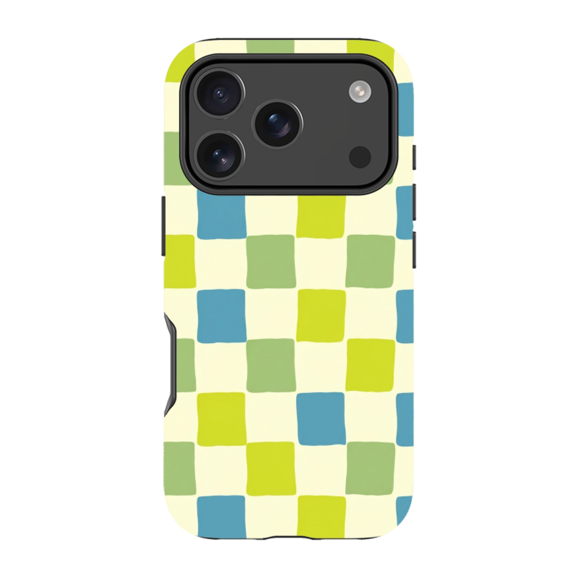 iPhone Tough Case - Lime Green & Blue Checkerboard