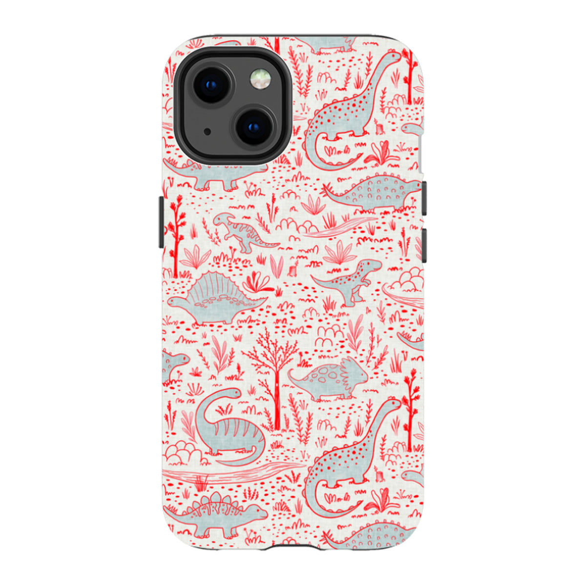 iPhone Tough Case - Dinosaur line Red and Blue By Katherine Quinn