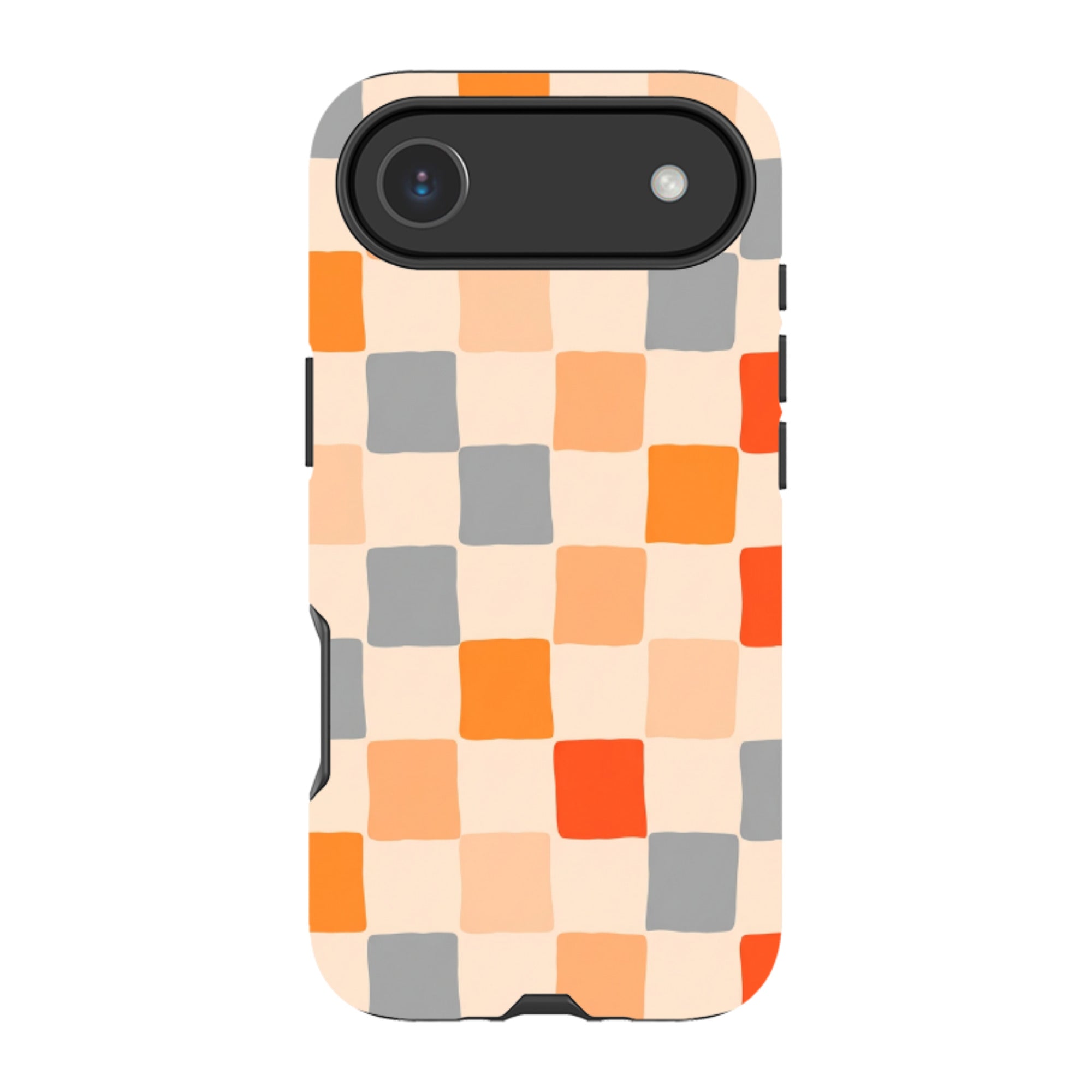 iPhone Tough Case - Orange & Grey Checkerboard
