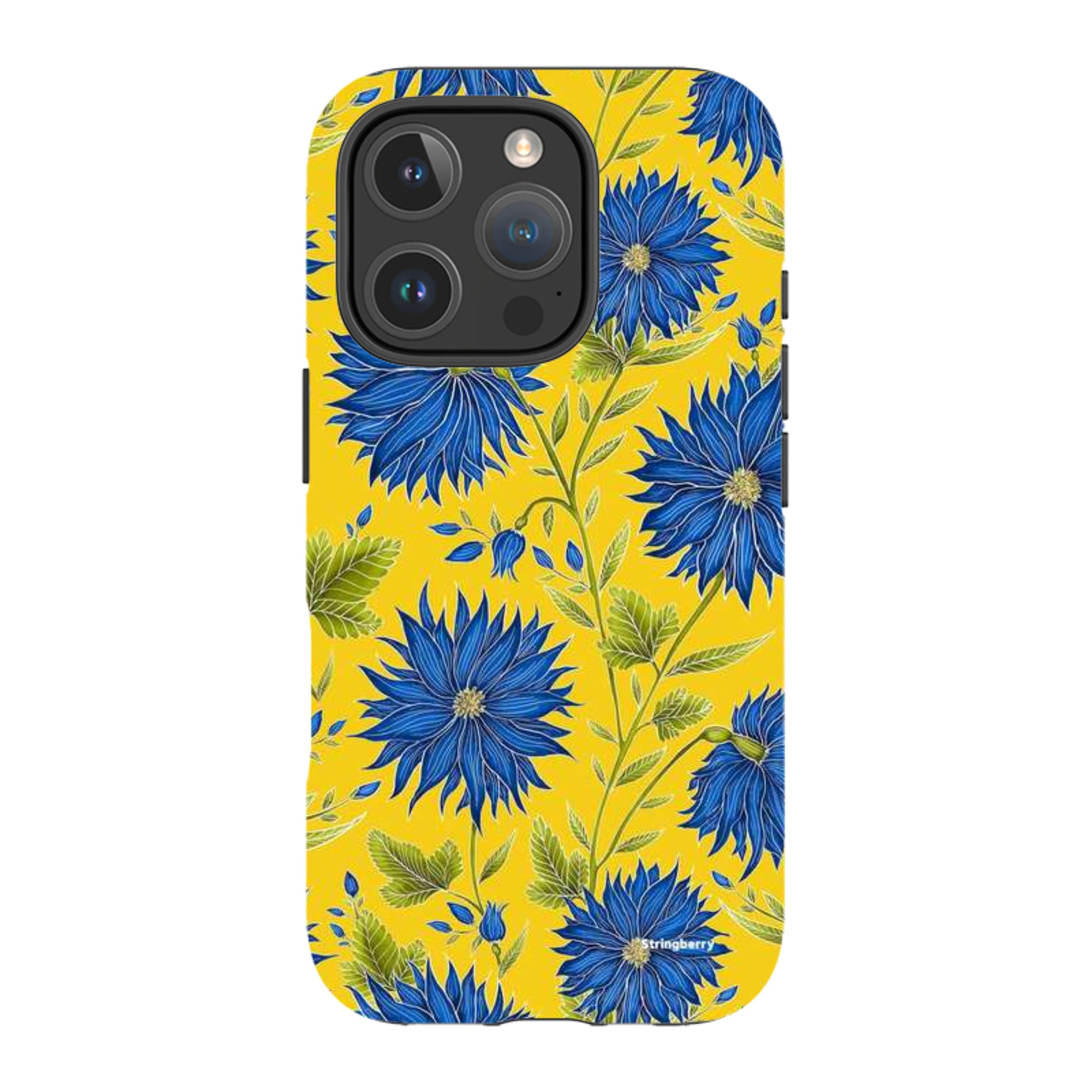 iPhone Tough Case - Blue Flowers Yellow By Catherine Rowe