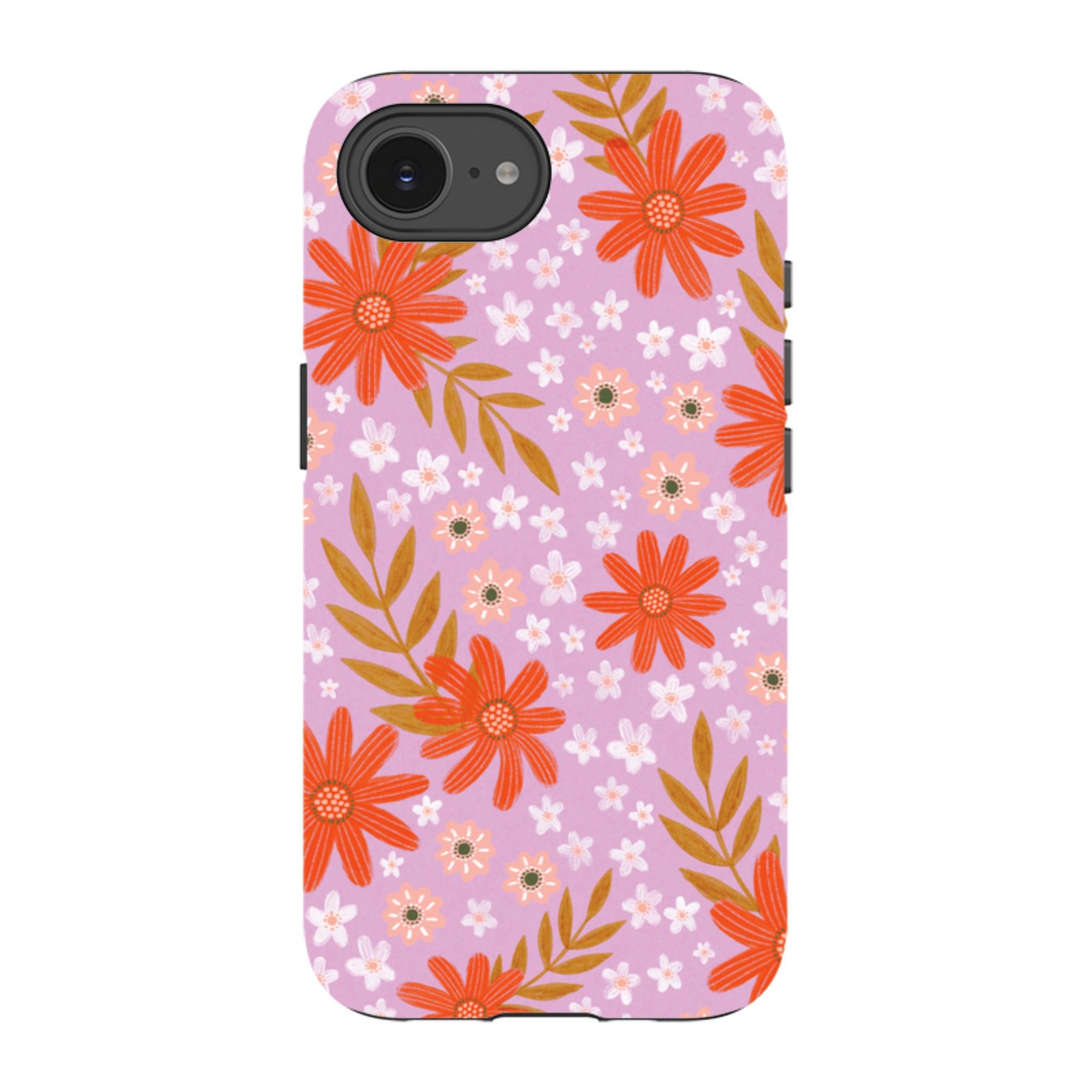 iPhone Tough Case - Lilac and Red Floral Pattern By Lee Foster Wilson