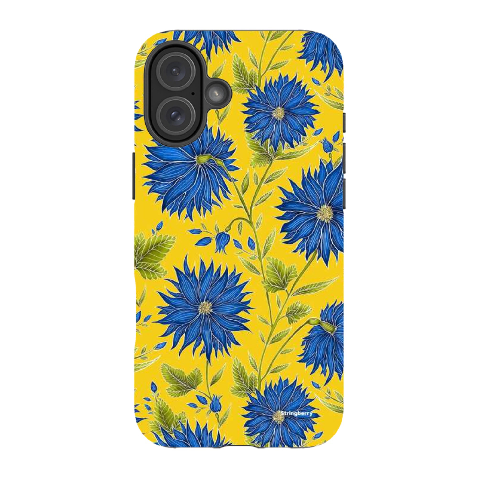 iPhone MagSafe Tough Case - Blue Flowers Yellow By Catherine Rowe