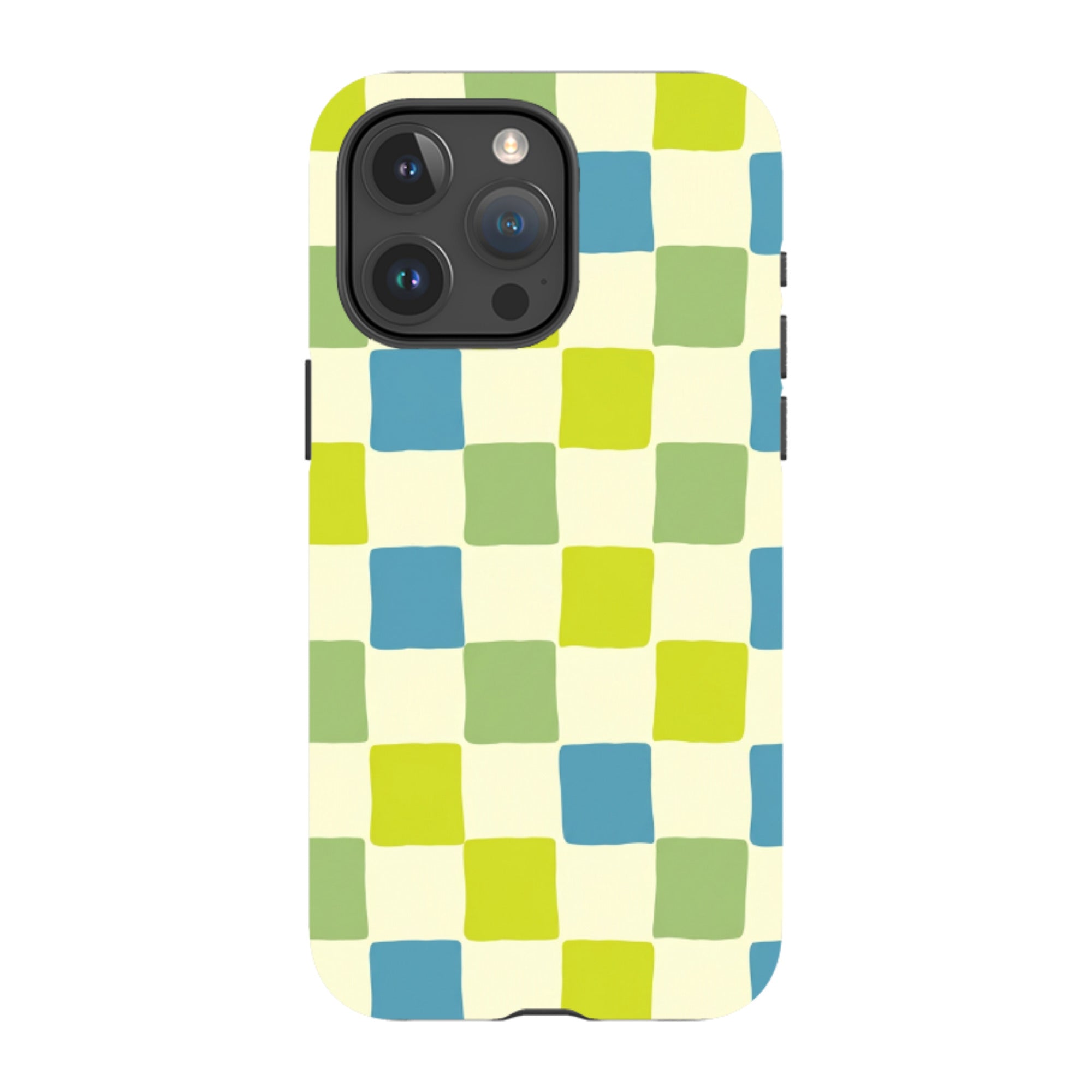 iPhone Tough Case - Lime Green & Blue Checkerboard