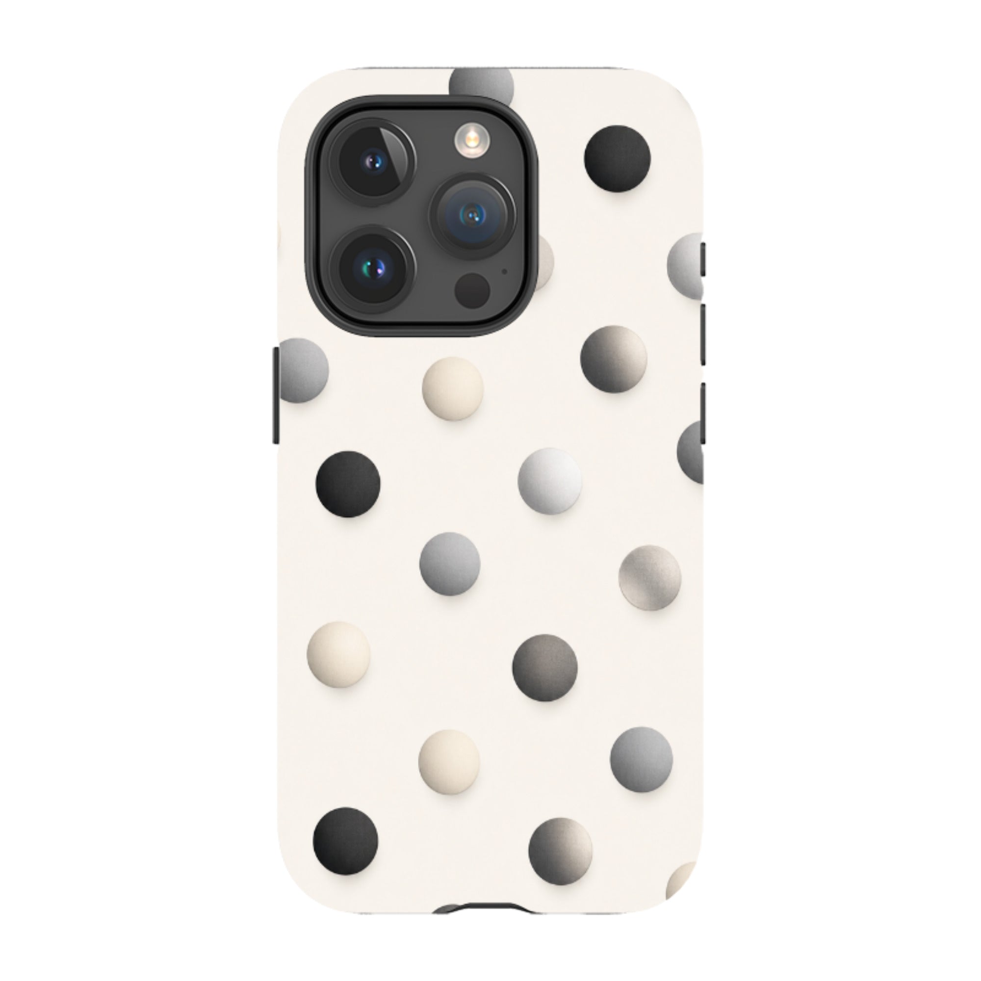 iPhone Tough Case - Cream & Grey Polka Dot