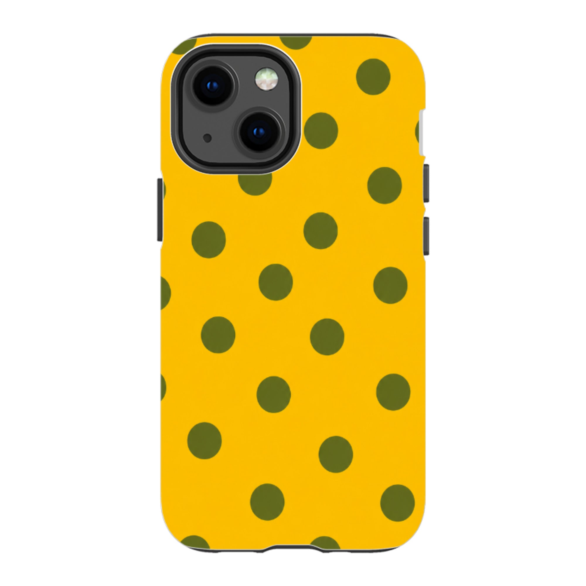 iPhone Tough Case - Mustard Yellow & Olive Green Polka Dot