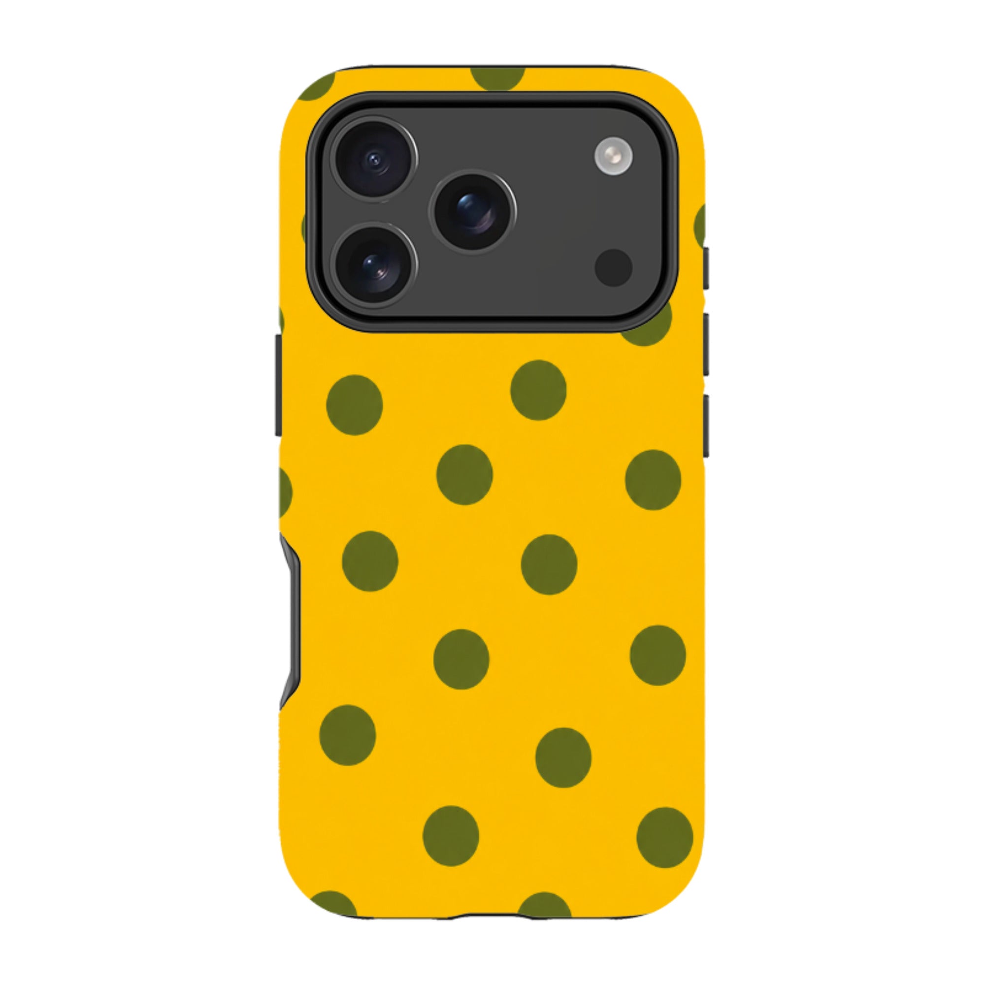 iPhone Tough Case - Mustard Yellow & Olive Green Polka Dot