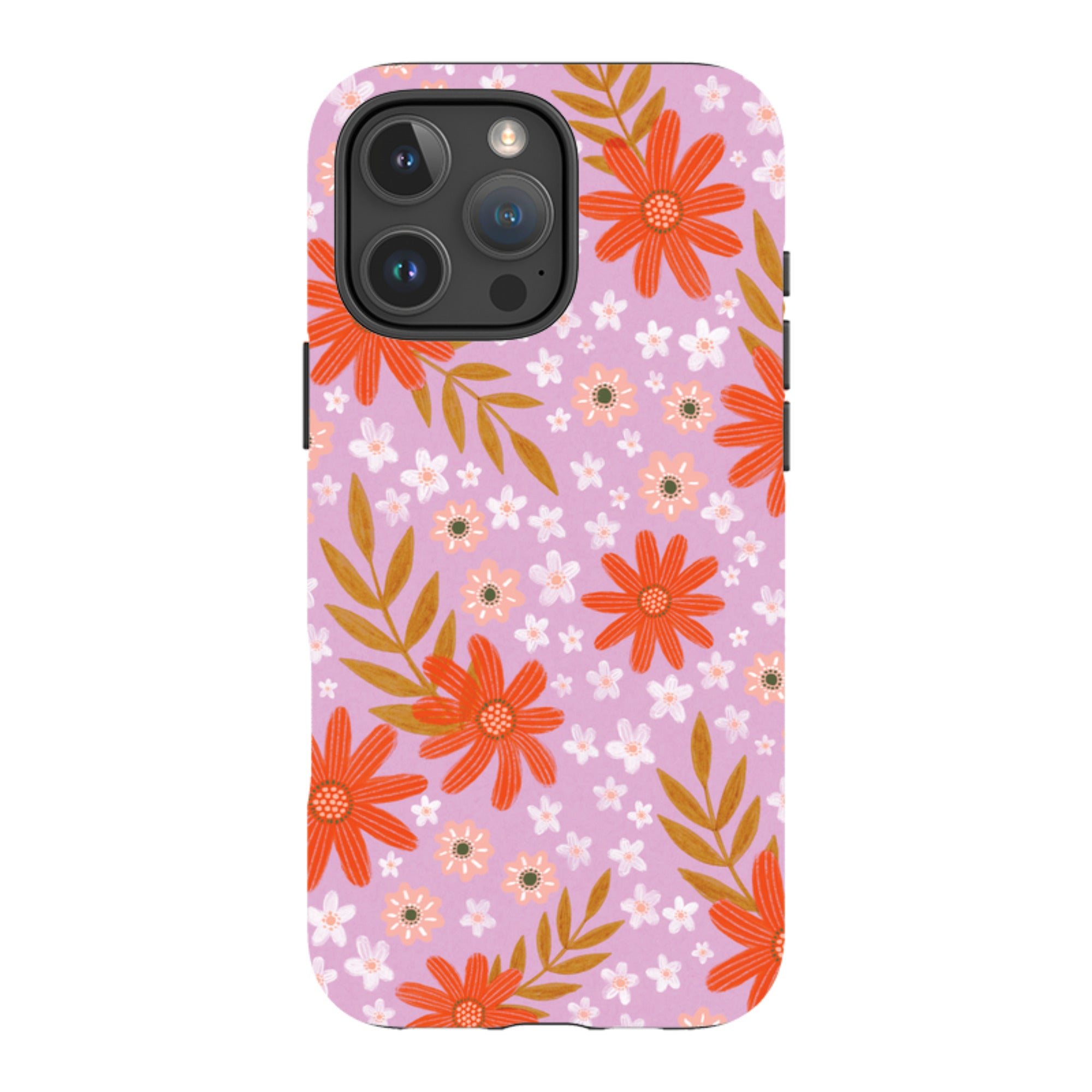 iPhone Tough Case - Lilac and Red Floral Pattern By Lee Foster Wilson