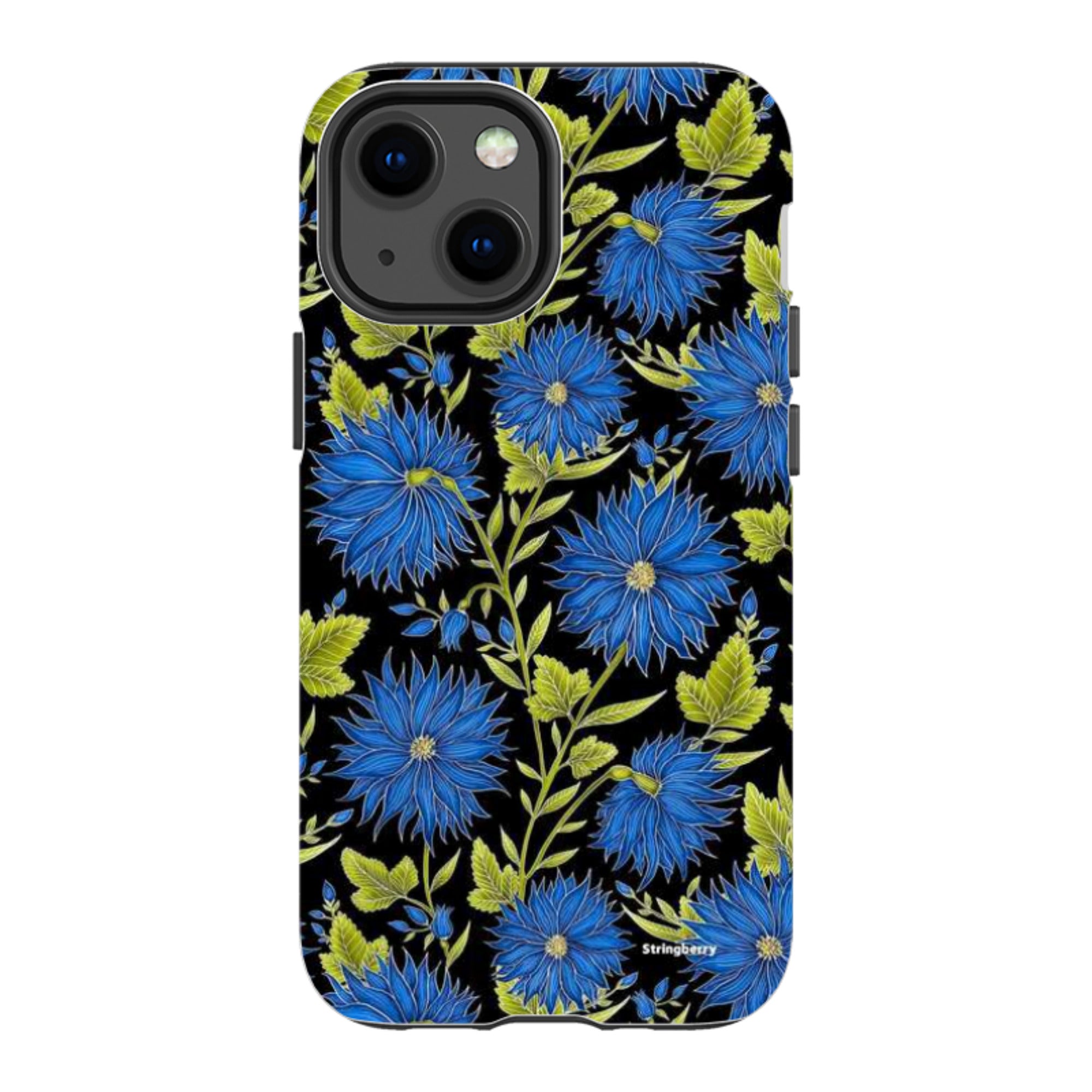 iPhone Tough Case - Blue Flowers Black By Catherine Rowe