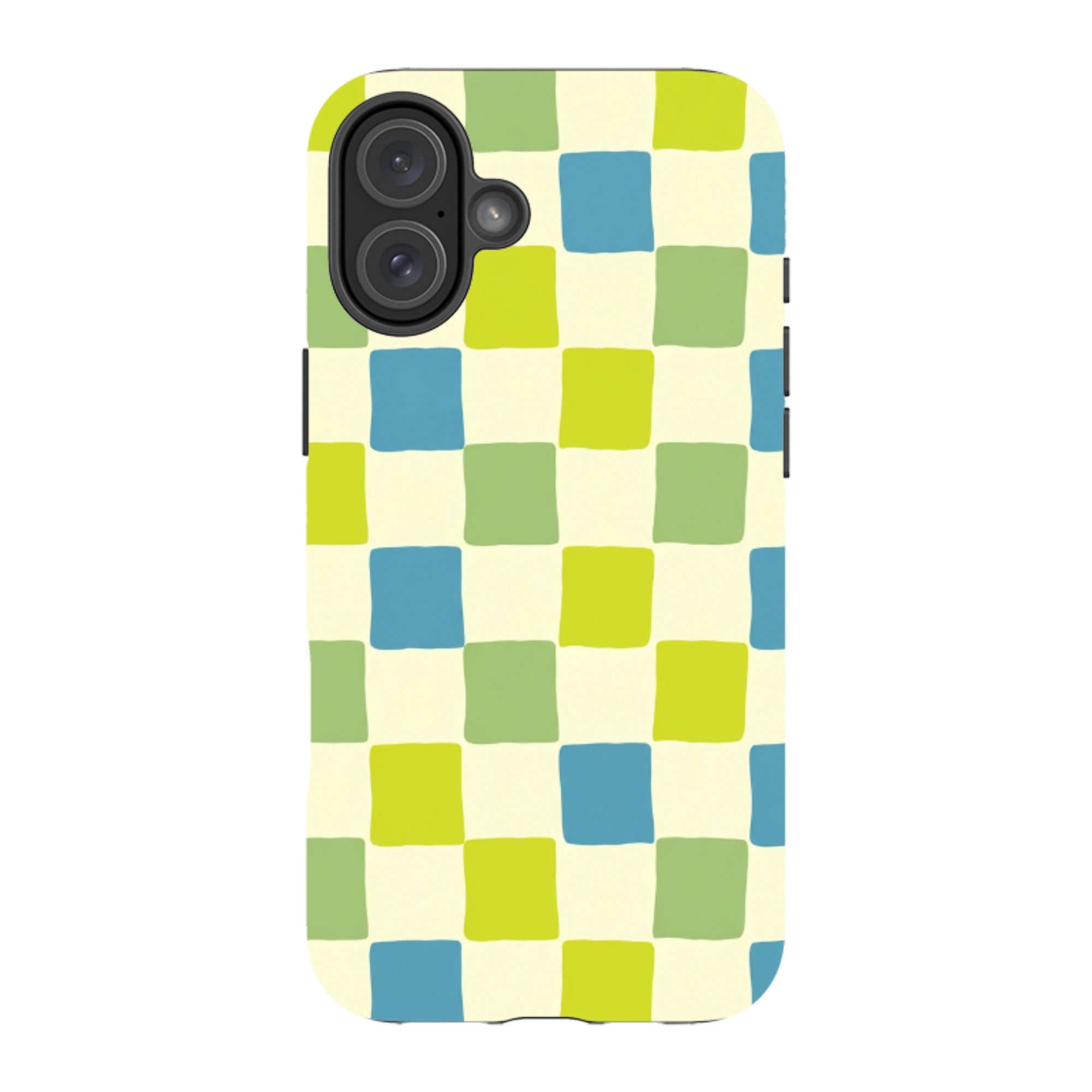 iPhone Tough Case - Lime Green & Blue Checkerboard