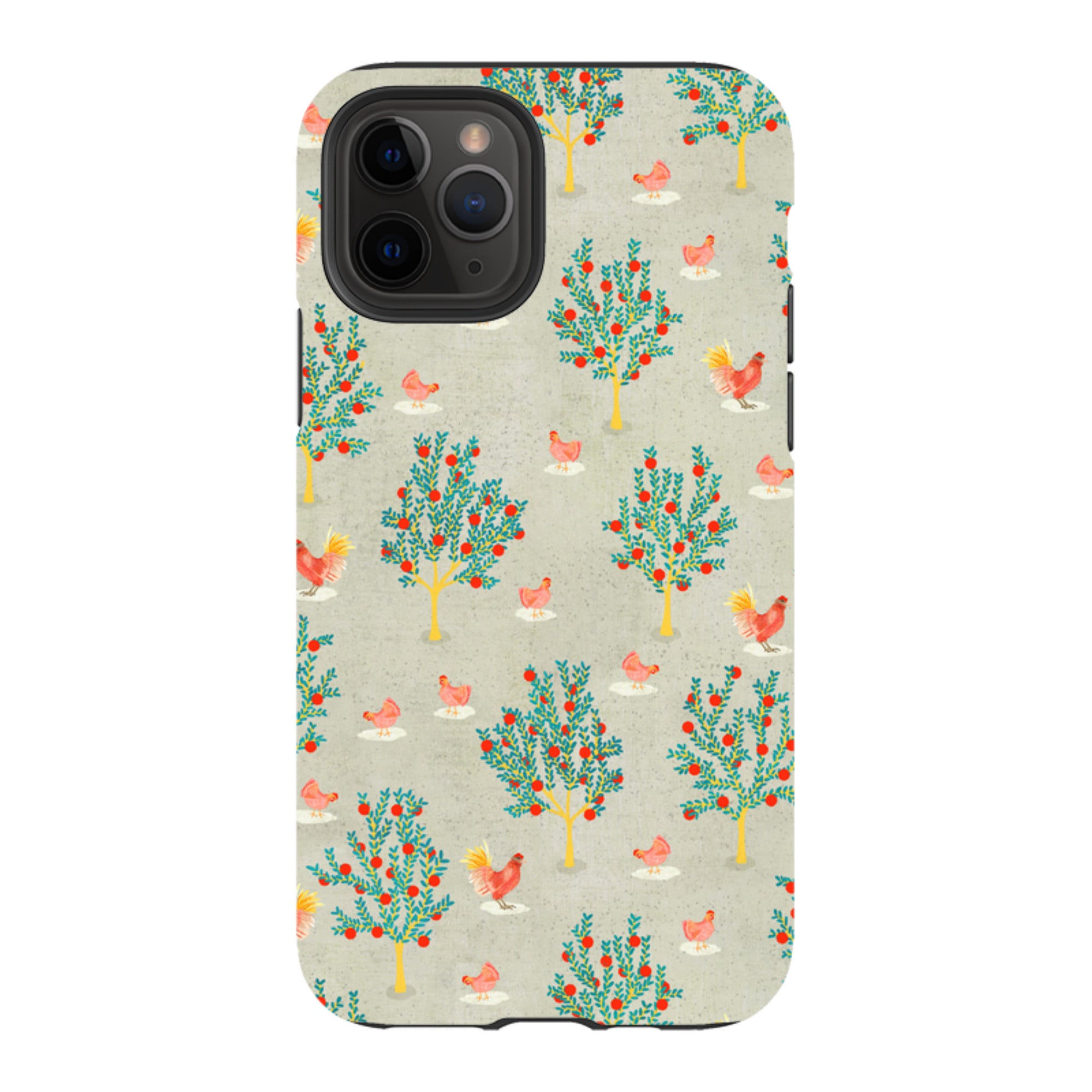 iPhone Tough Case - Apple Trees and Chickens Grey By Katherine Quinn