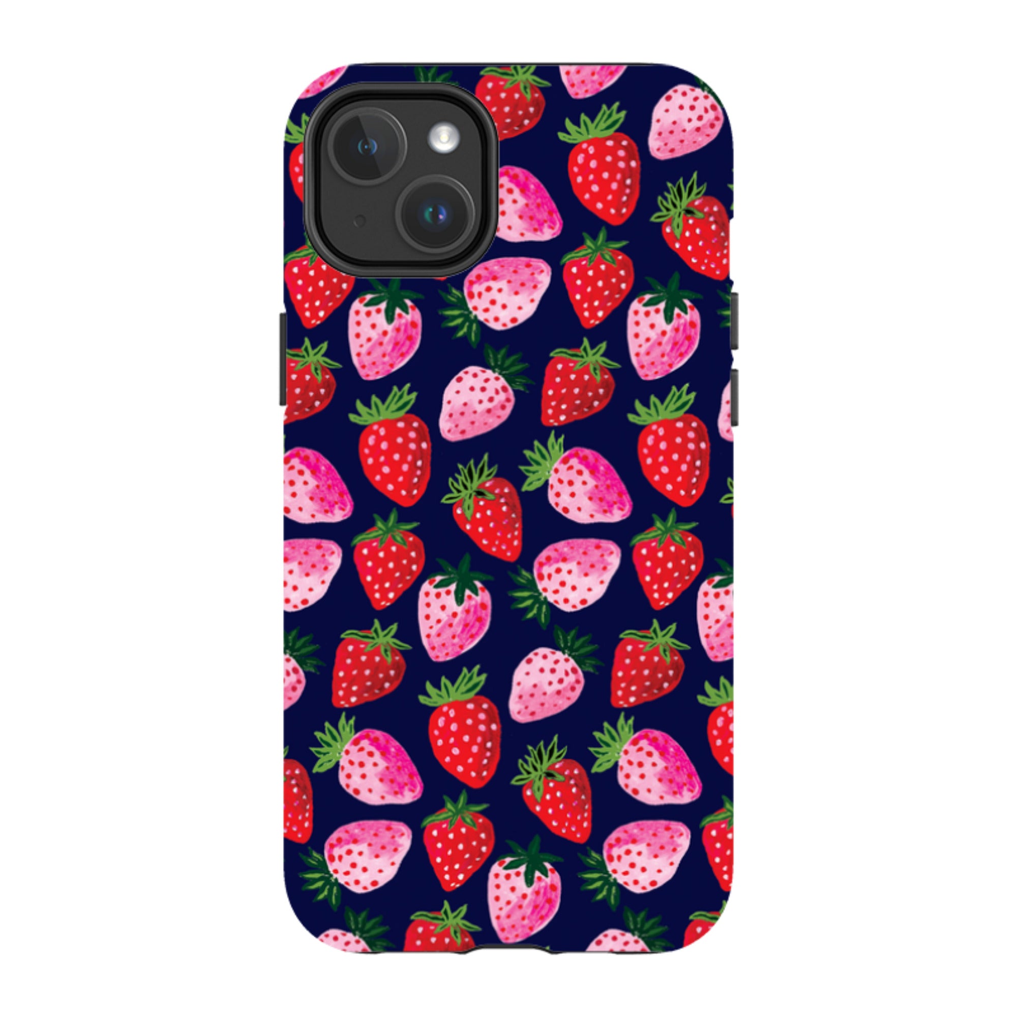 iPhone MagSafe Tough Case - Strawberry Scatter Navy By Emma Frances Grant