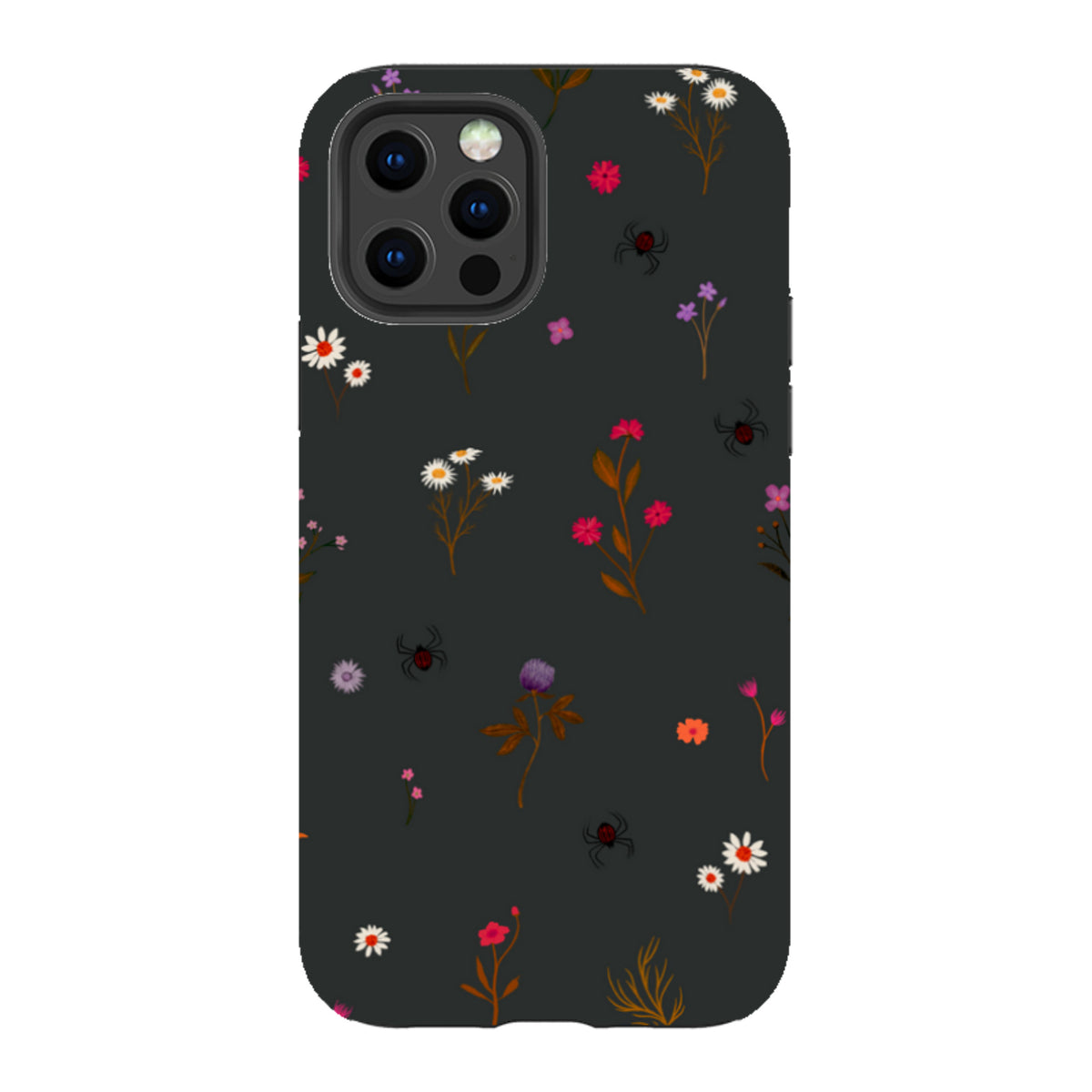 iPhone Tough Case - Florals and Spiders - Charcoal By Katherine Quinn