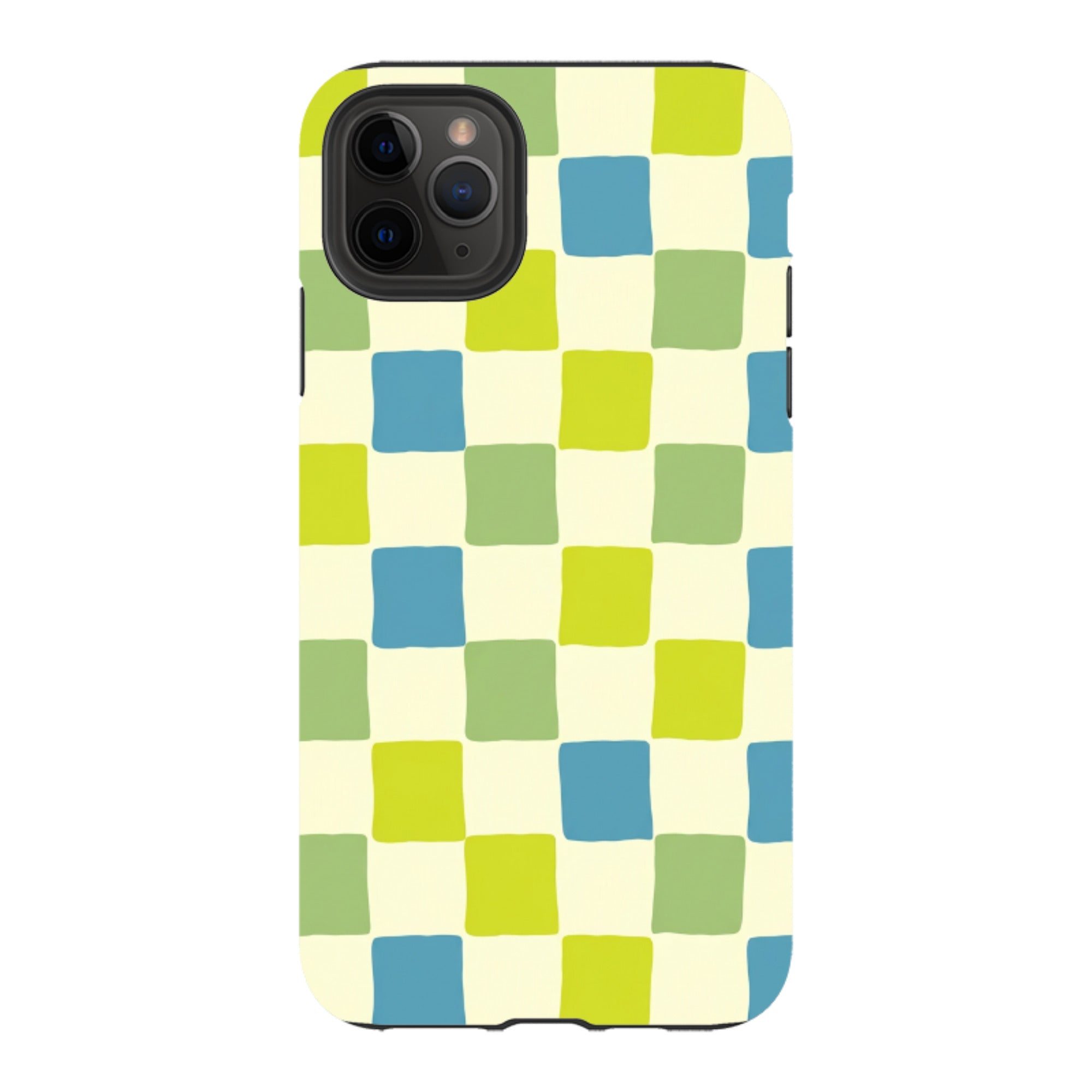 iPhone Tough Case - Lime Green & Blue Checkerboard