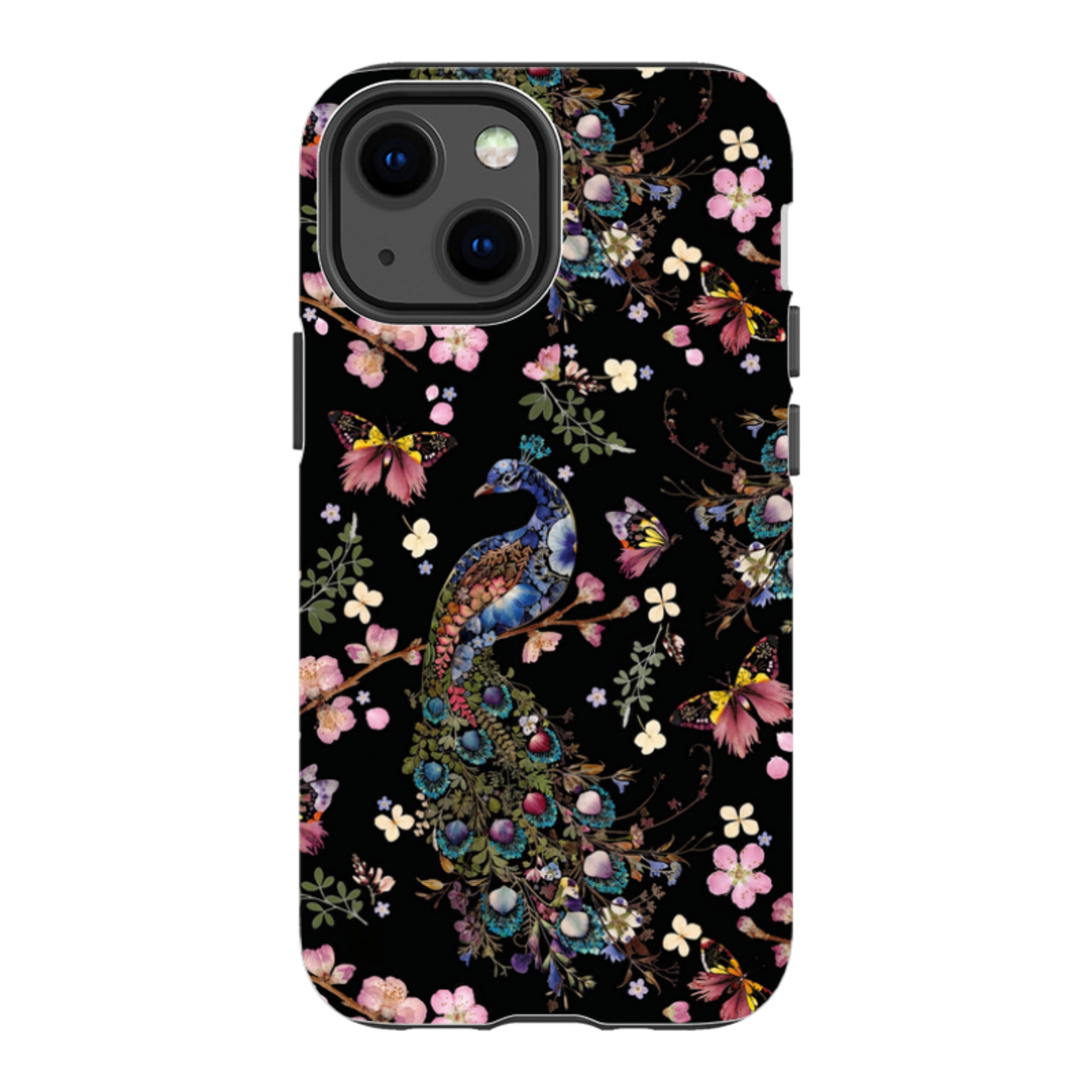 iPhone Tough Case - Peacock and Cherry Blossoms Dark By Helen Ahpornsiri