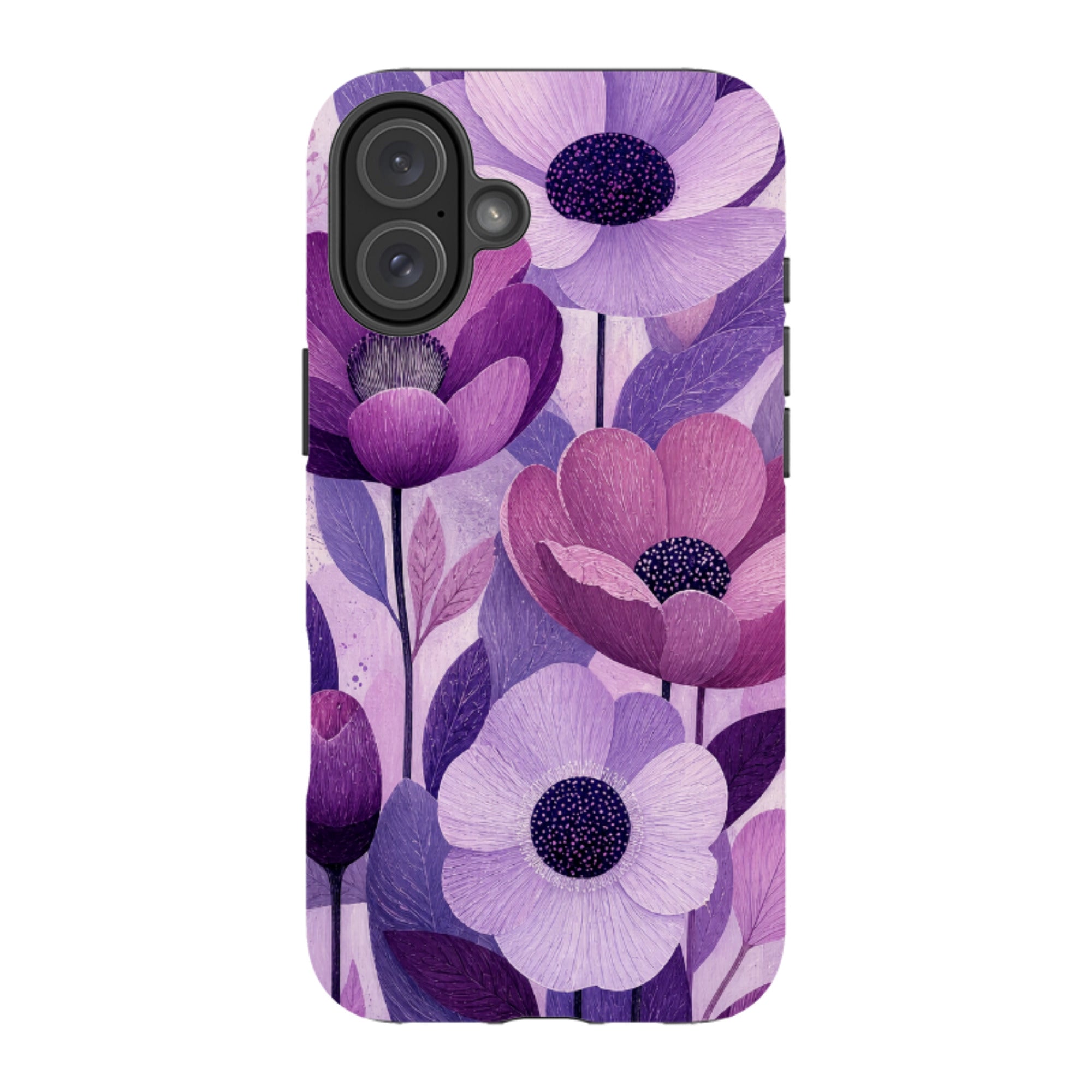 iPhone MagSafe Tough Case - Purple Woodgrain Floral