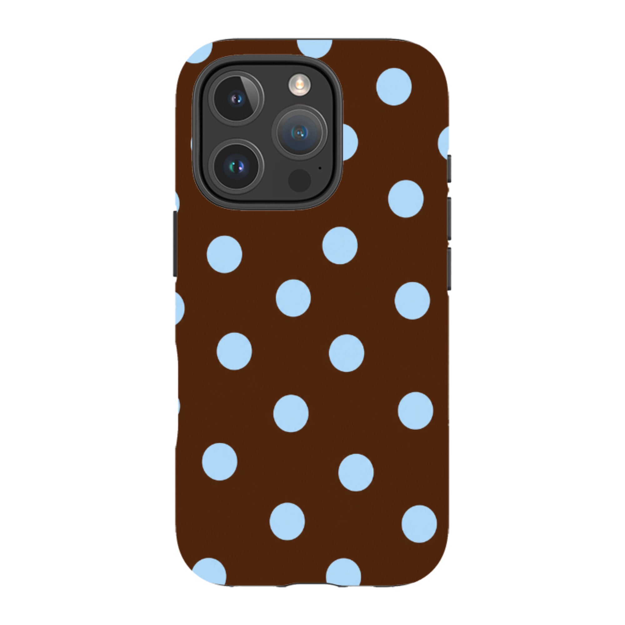 iPhone Tough Case - Chocolate Brown & Baby Blue Polka Dot