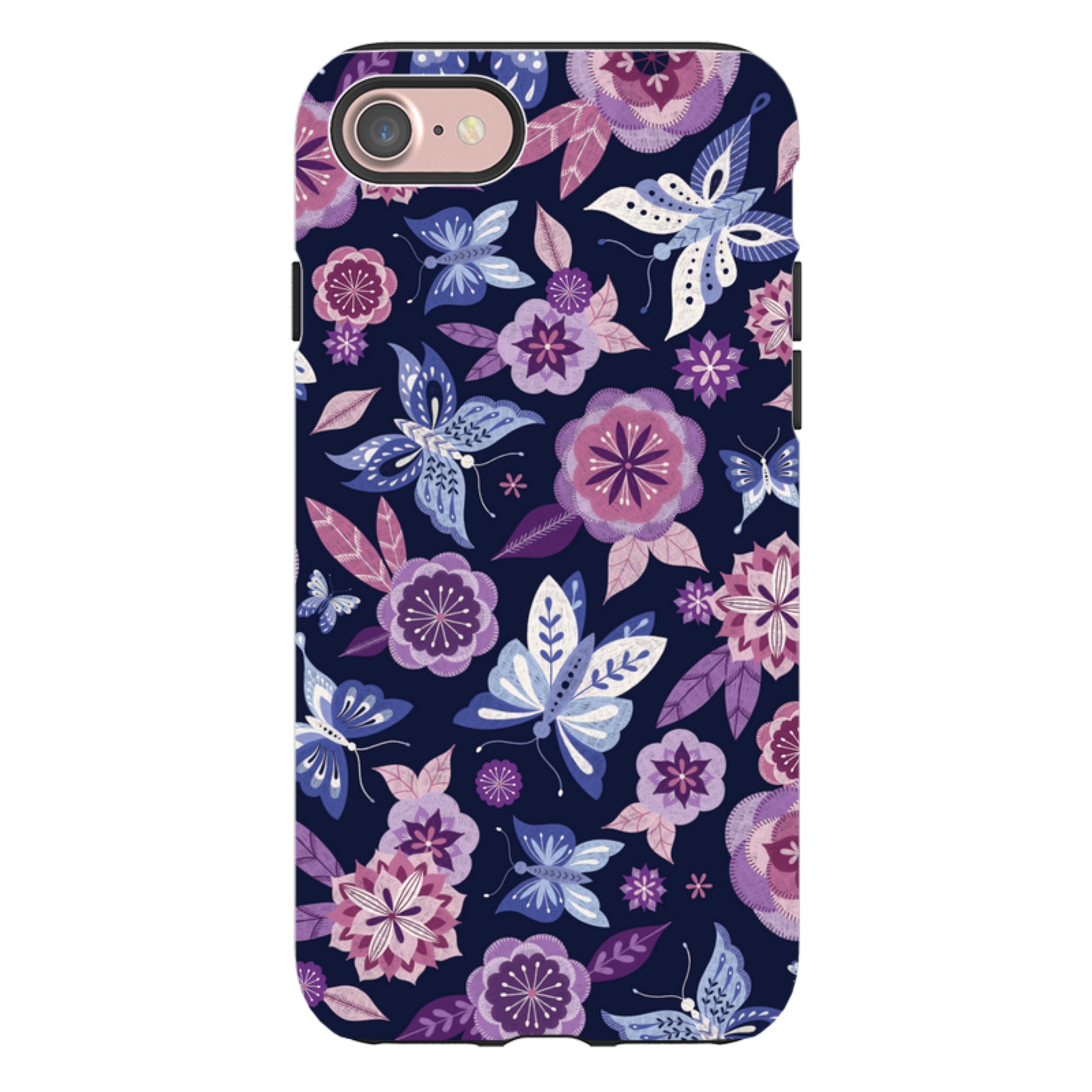 iPhone Tough Case - Butterfly Blooms Navy By Jenny Zemanek