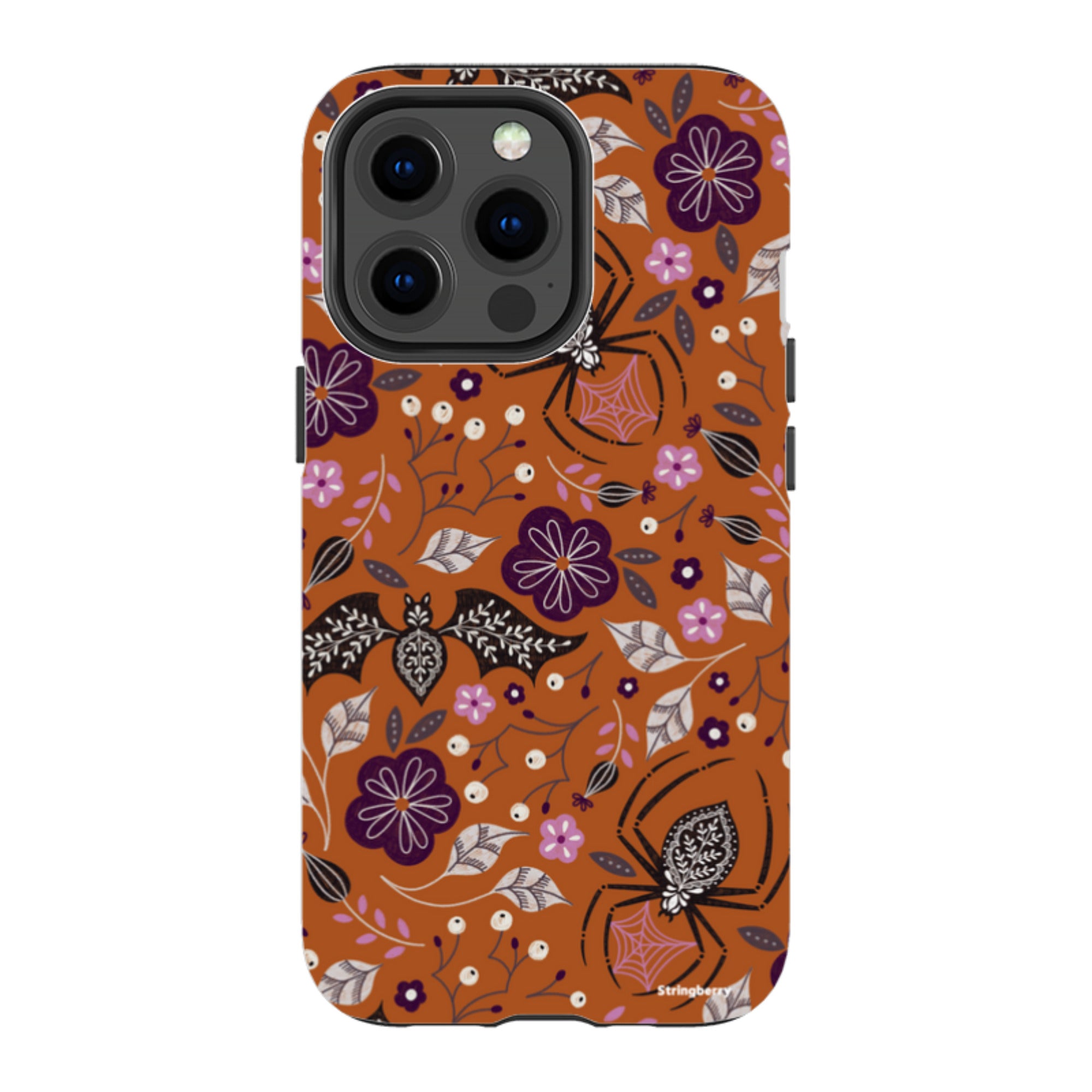 iPhone MagSafe Tough Case -  Spider Bat Pattern Orange By Jenny Zemanek