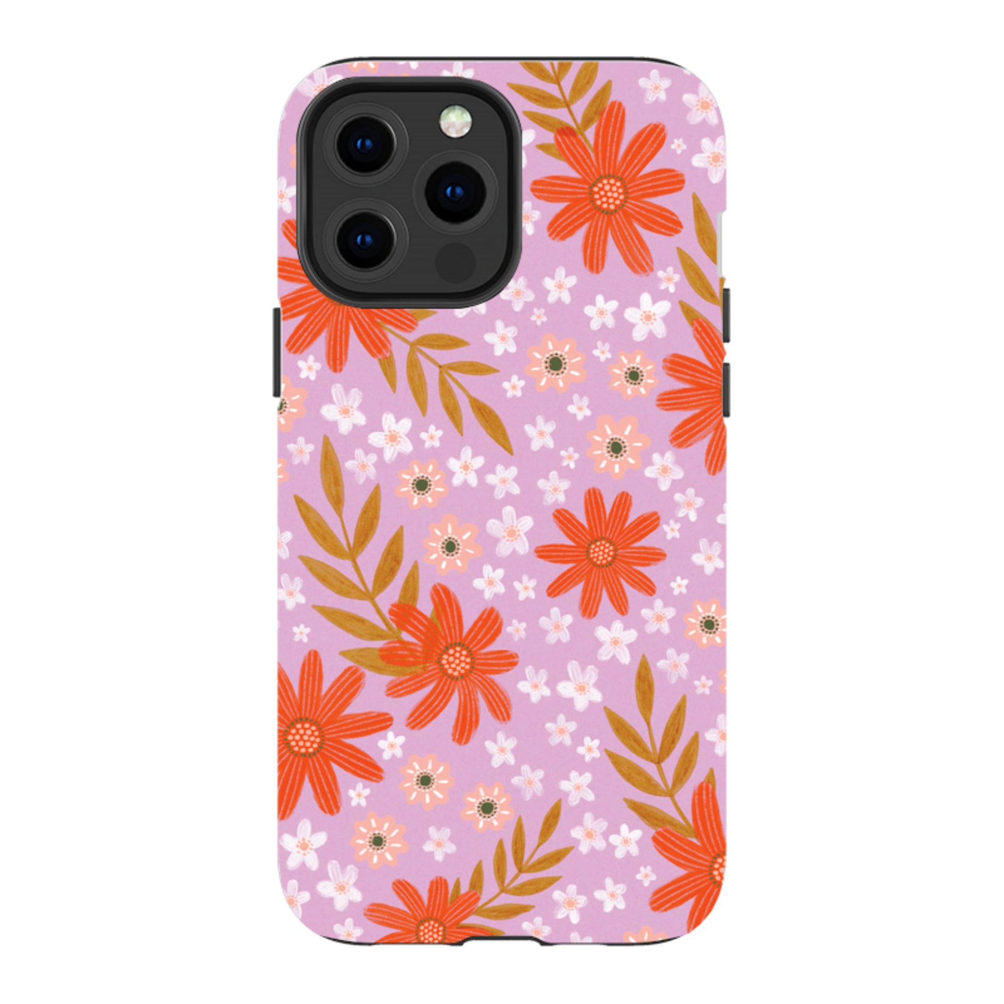 iPhone Tough Case - Lilac and Red Floral Pattern By Lee Foster Wilson