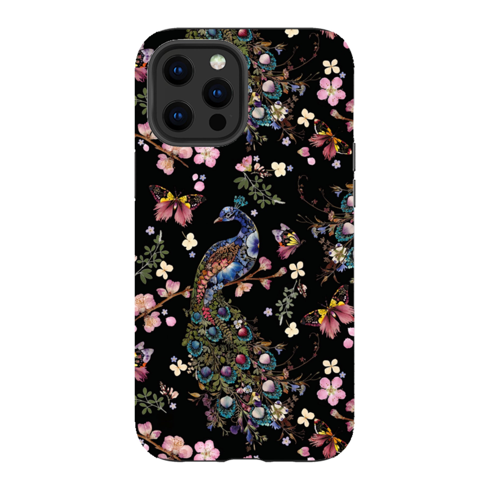iPhone Tough Case - Peacock and Cherry Blossoms Dark By Helen Ahpornsiri